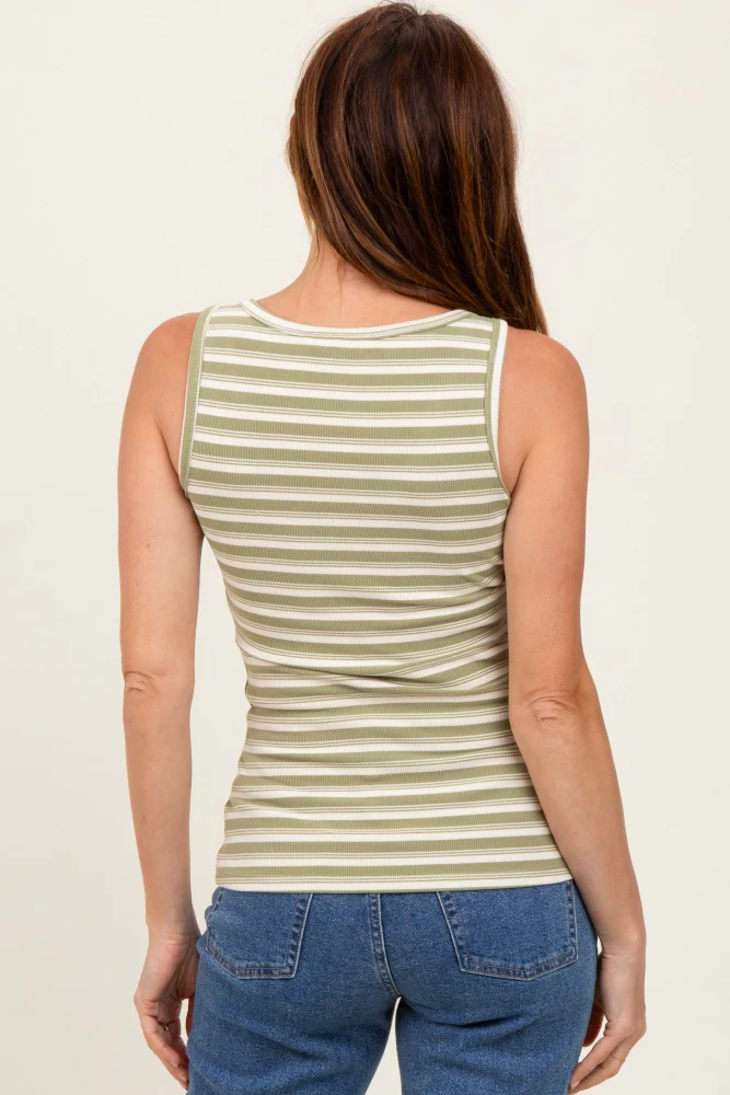 Green Striped Fitted Tank Top - Image 4