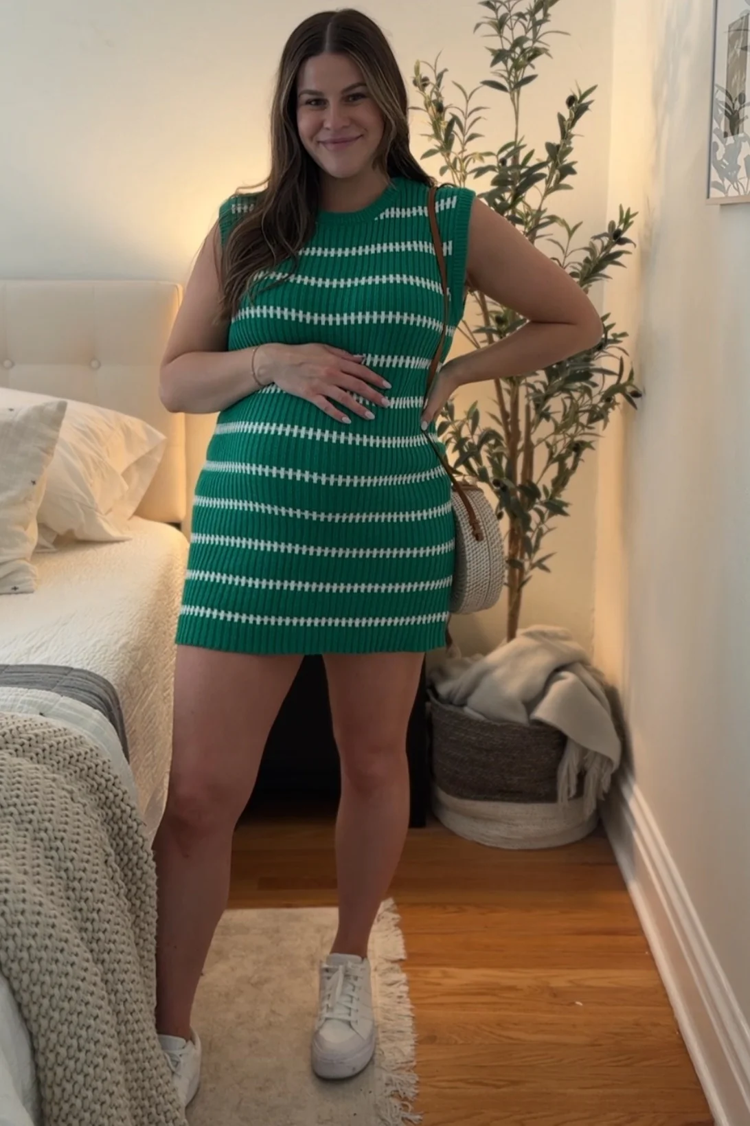 Green Striped Sweater Knit Sleeveless Maternity Dress - Image 5