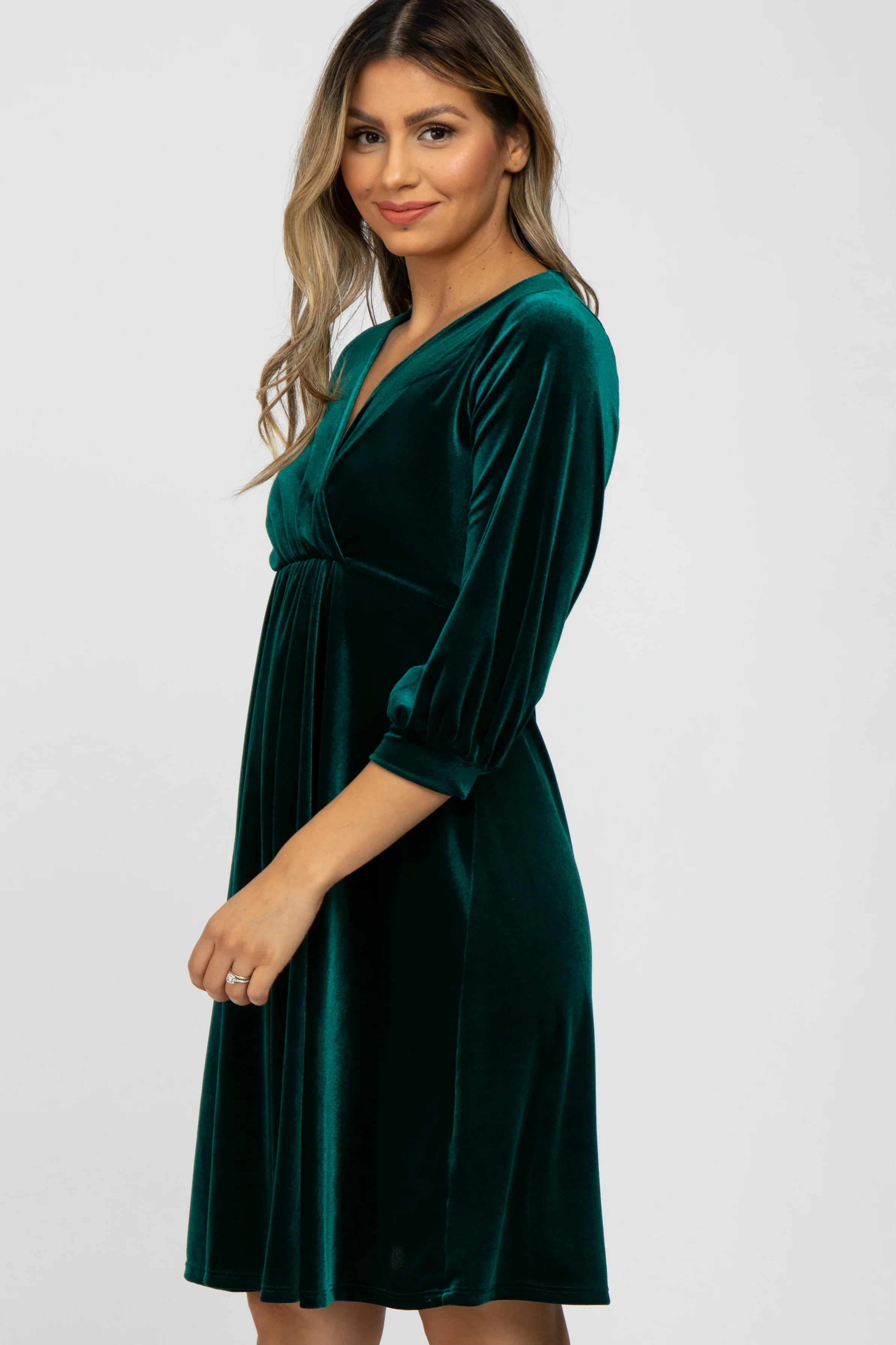 Green Velvet Wrap Front Babydoll Dress - Image 3