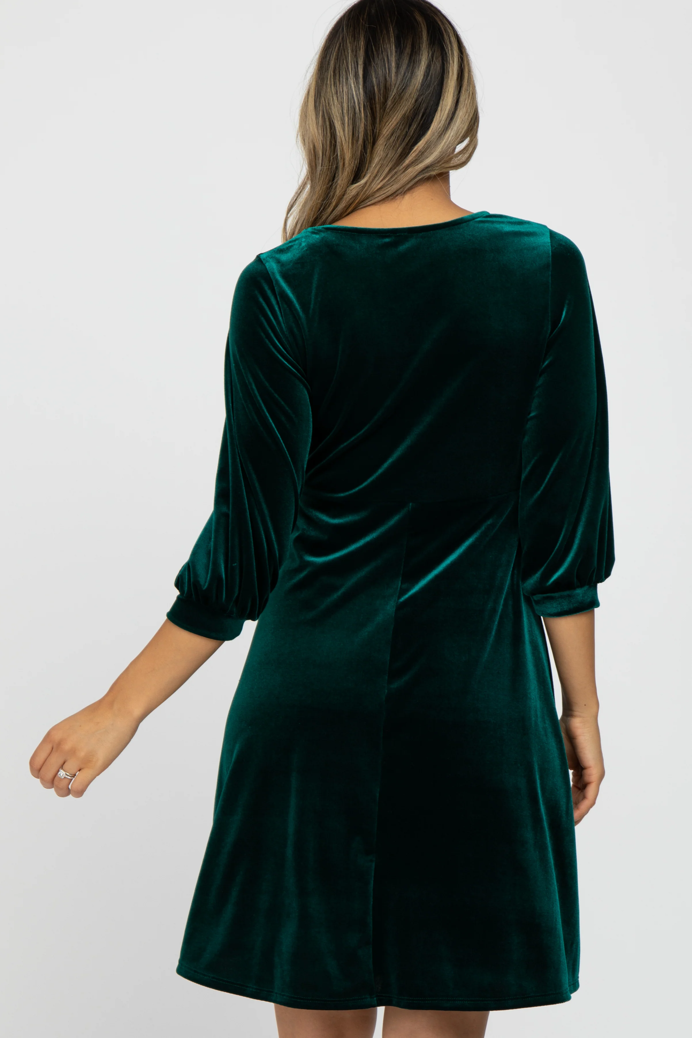 Green Velvet Wrap Front Babydoll Dress - Image 4