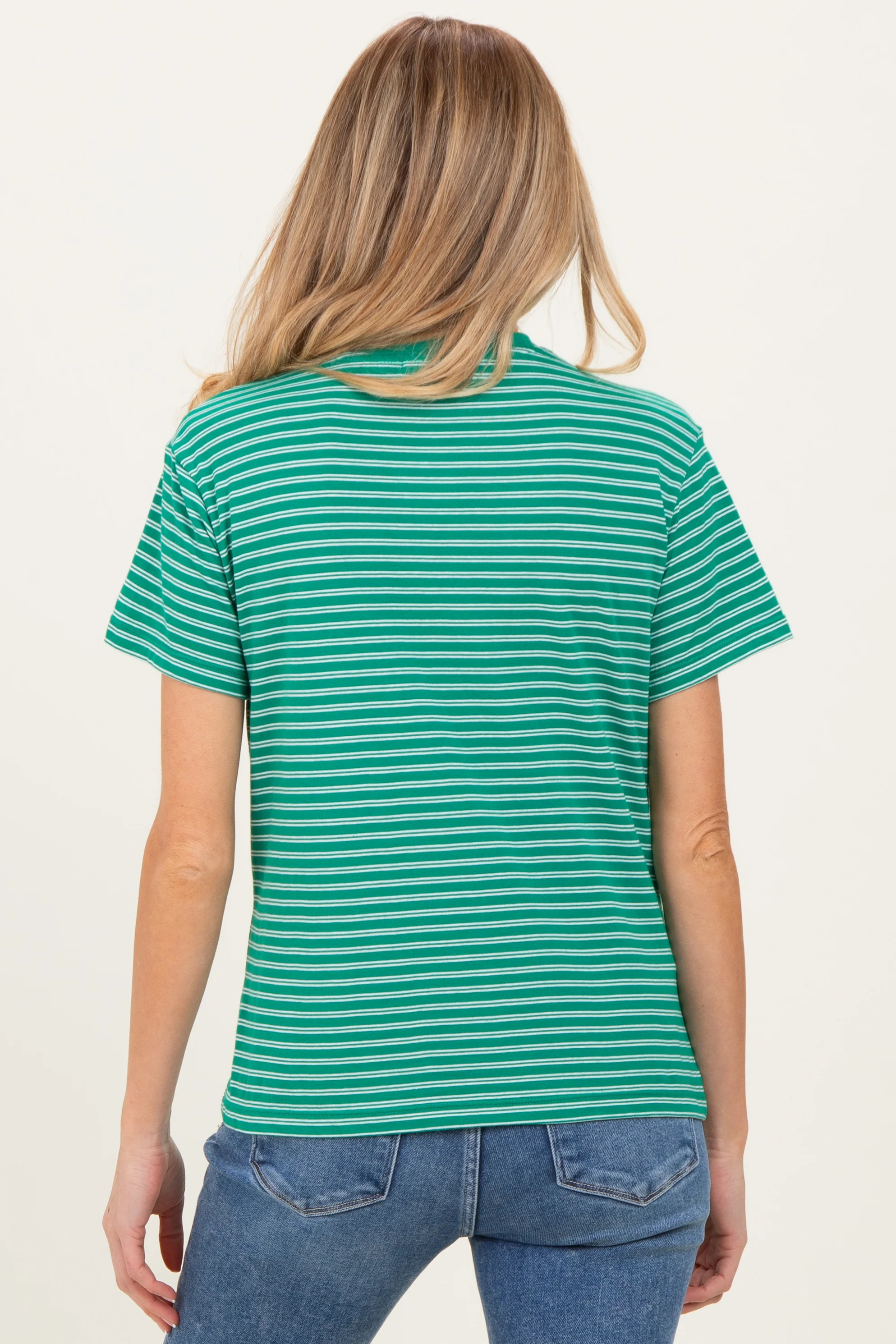 Green/White Short Sleeve Round Neck Stripe Maternity Tee - Image 4