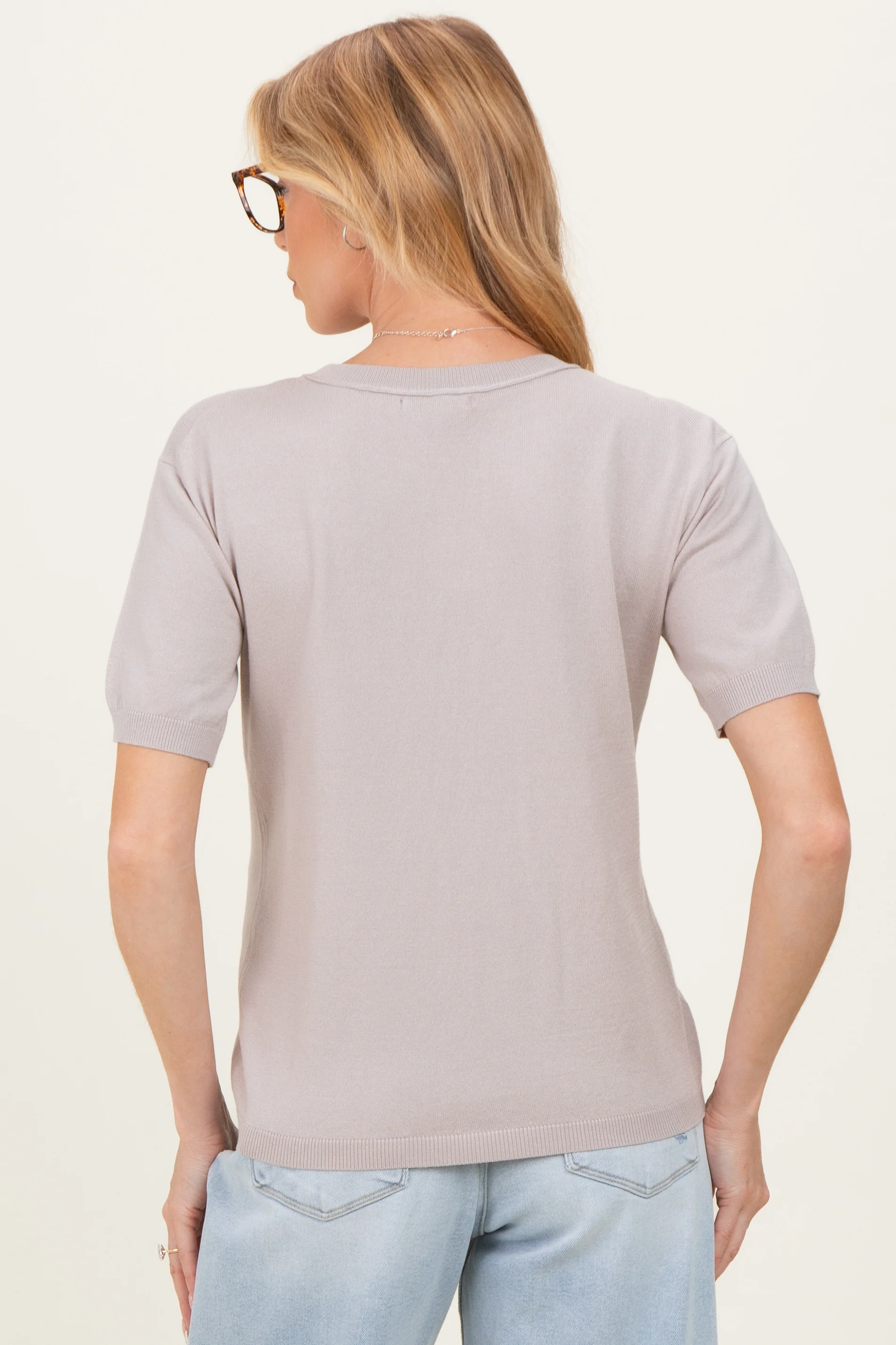 Grey Crew Neck Solid Maternity Sweater - Image 4