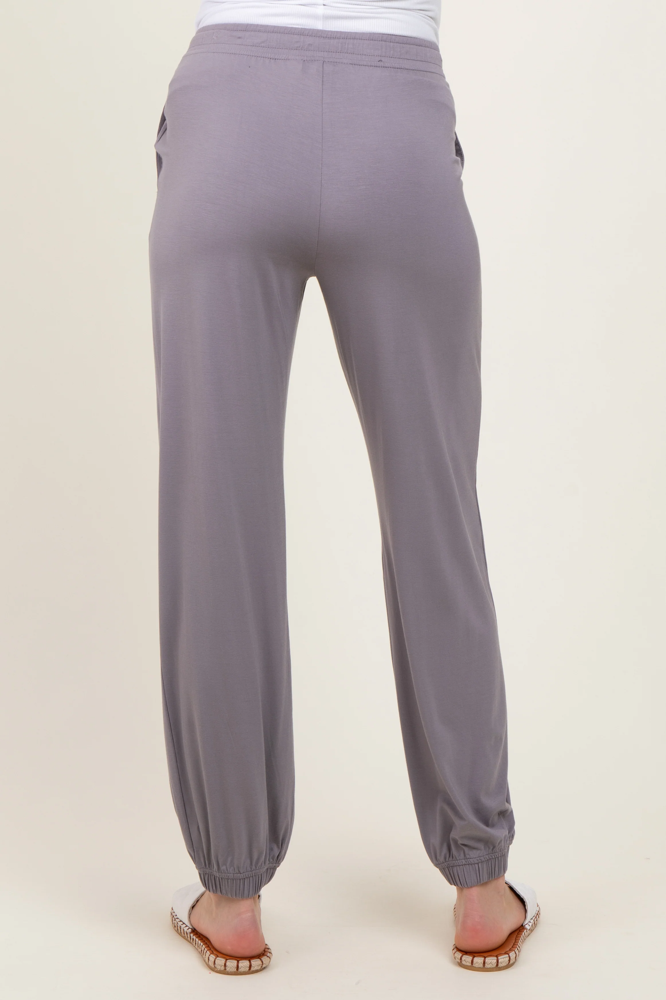 Grey Drawstring Maternity Jogger Pants - Image 4