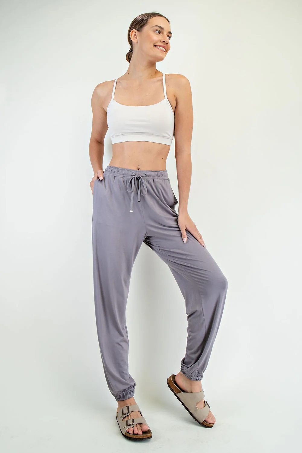 Grey Drawstring Maternity Jogger Pants - Image 5