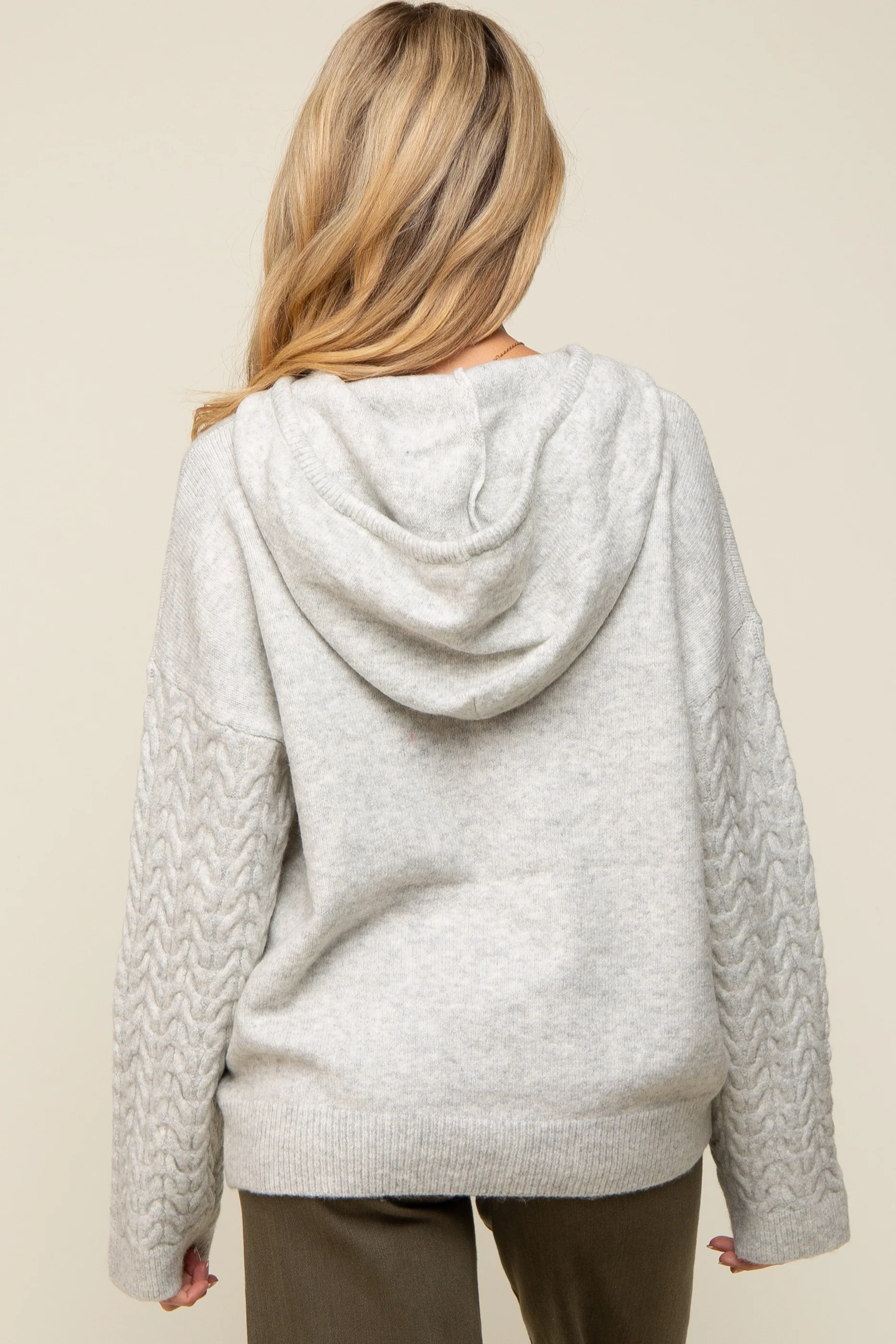 Grey Mixed Knit Maternity Hooded Sweater - Image 3