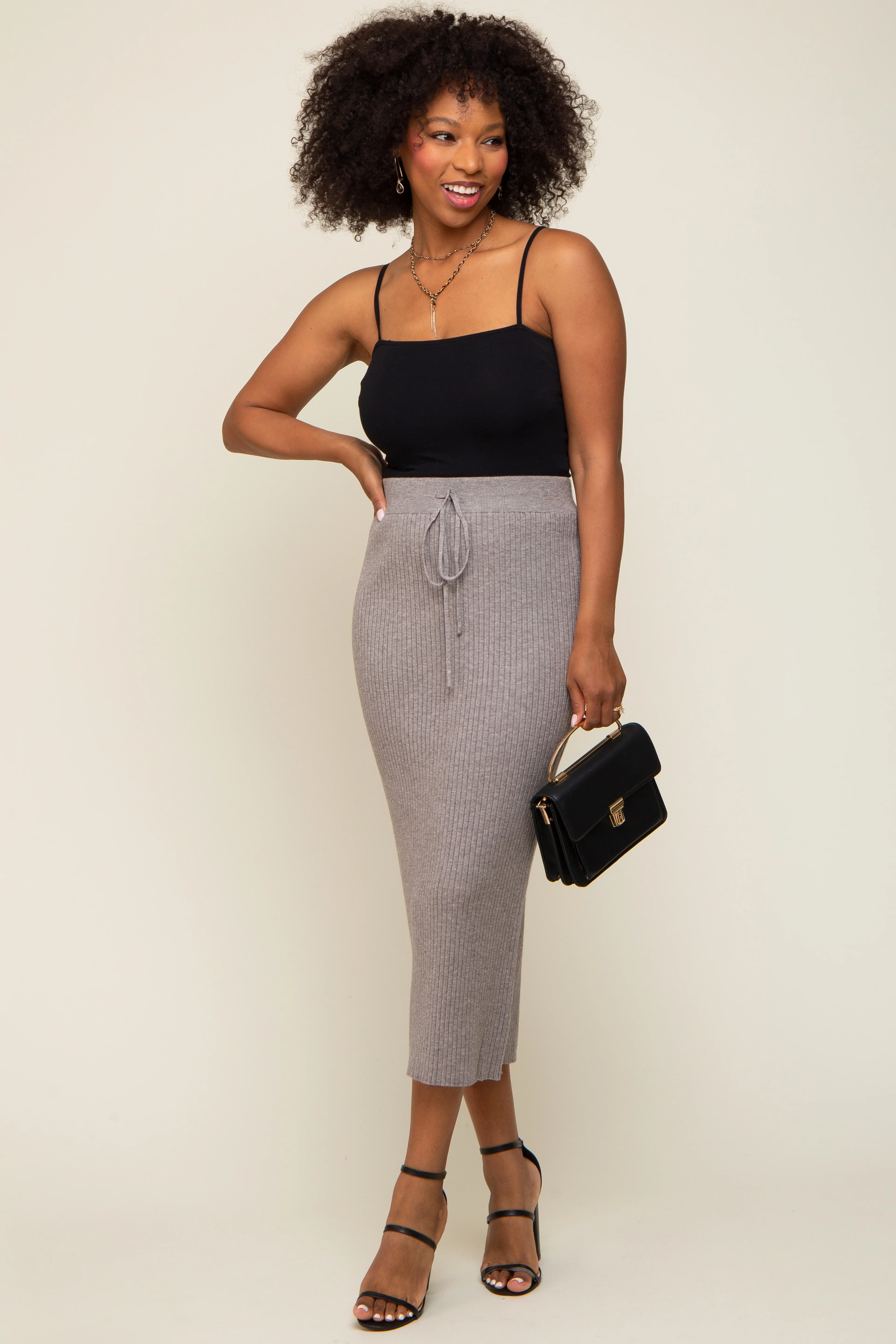 Grey Rib Knit Maternity Midi Skirt - Image 7