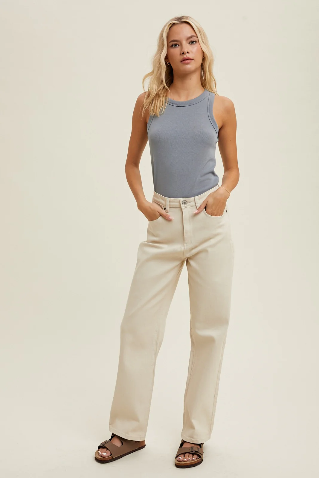 Grey Ribbed Basic Crew Neck Maternity Tank - Image 4