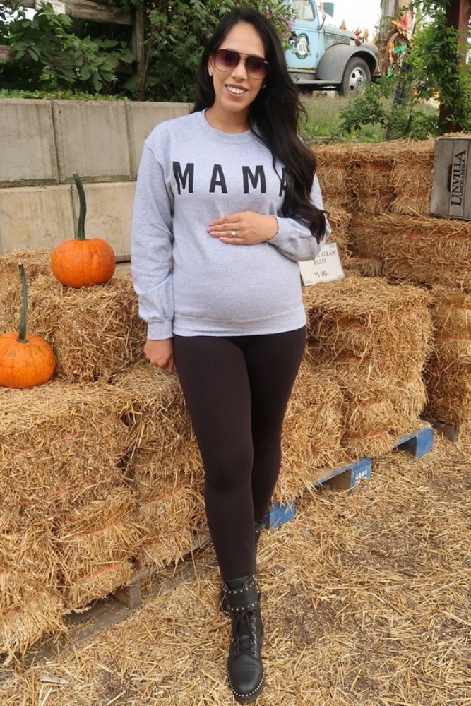 Grey Screen Print Mama Maternity Pullover Sweatshirt - Image 9