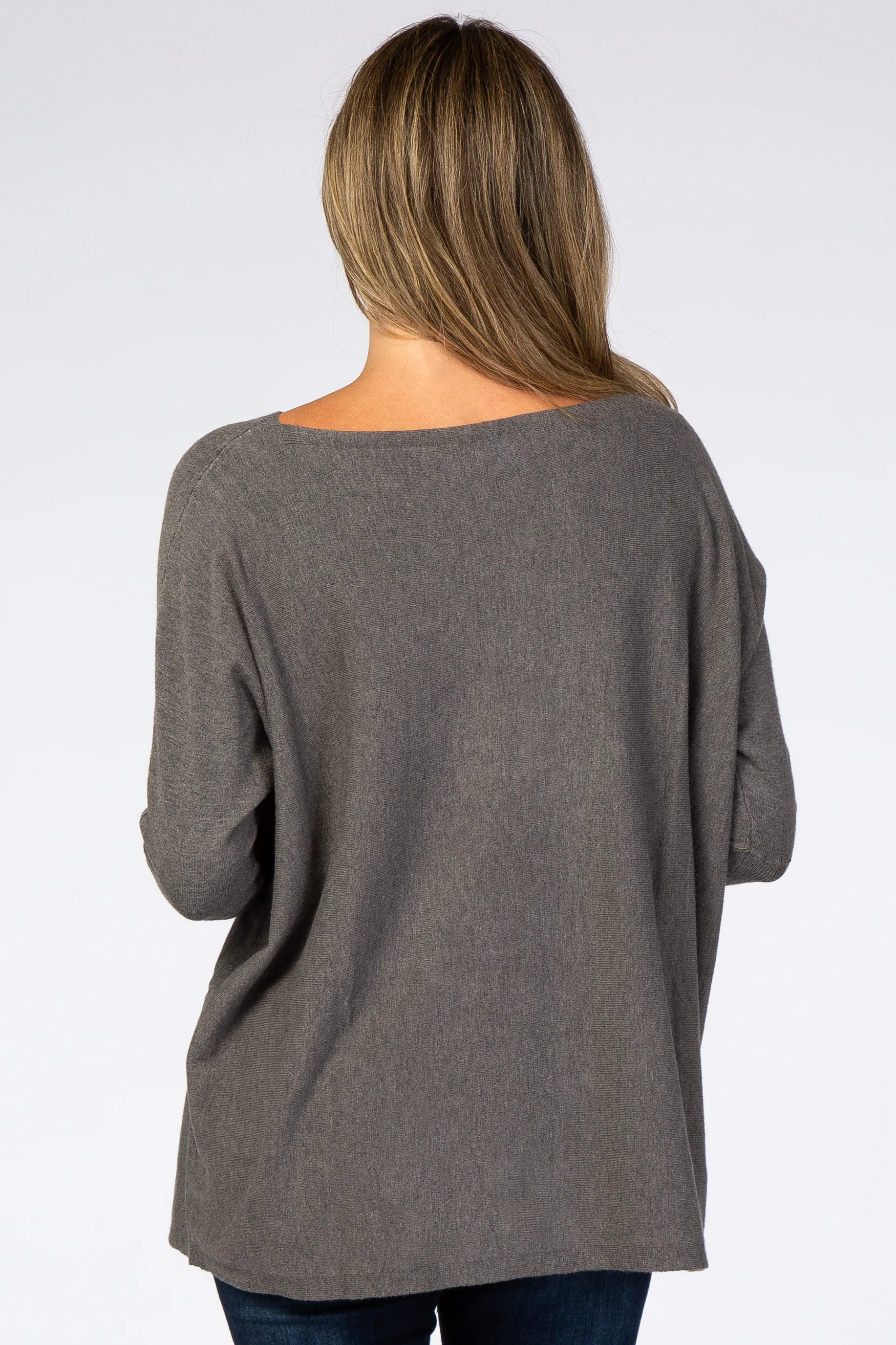 Grey Soft Knit Boatneck Dolman Sleeve Sweater - Image 3