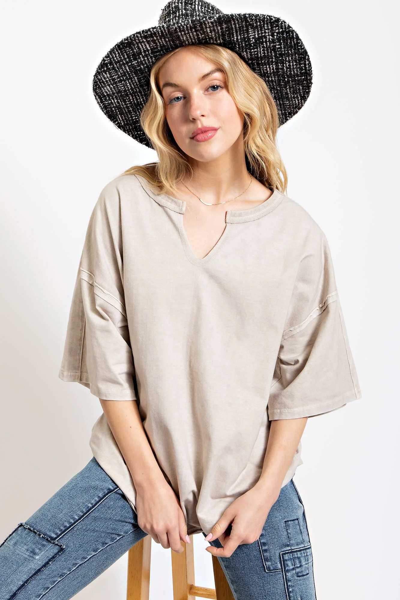 Grey Washed Cotton Jersey Oversized Maternity Top - Image 5