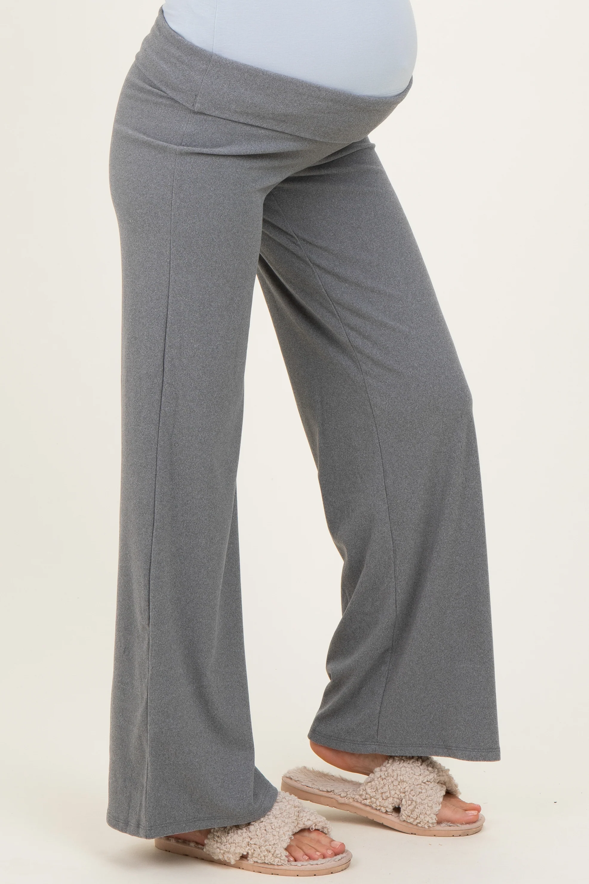 Grey Wide Leg Fold Over Maternity Lounge Pants - Image 4