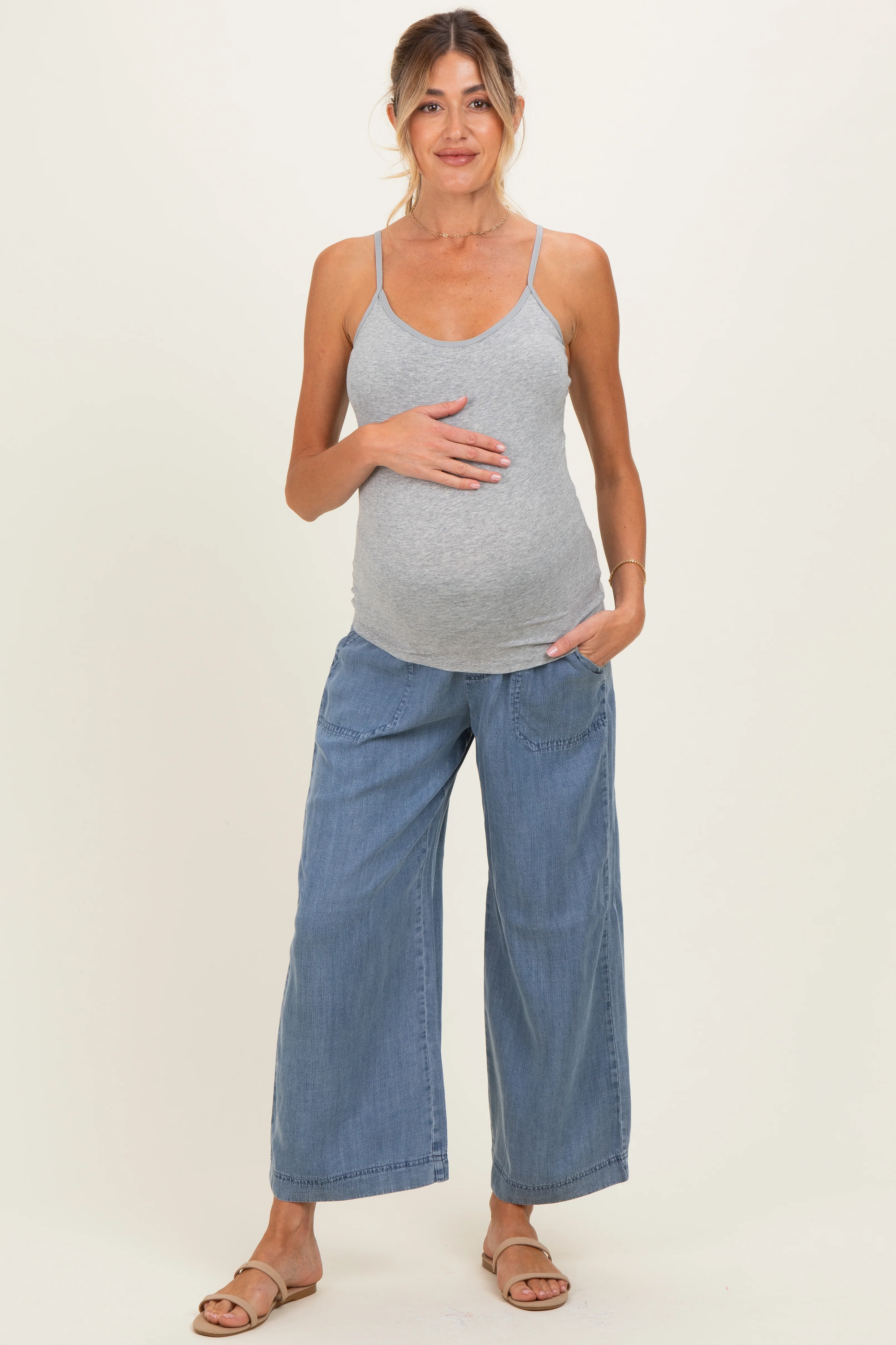 Heather Grey Basic Adjustable Strap Maternity Cami - Image 2