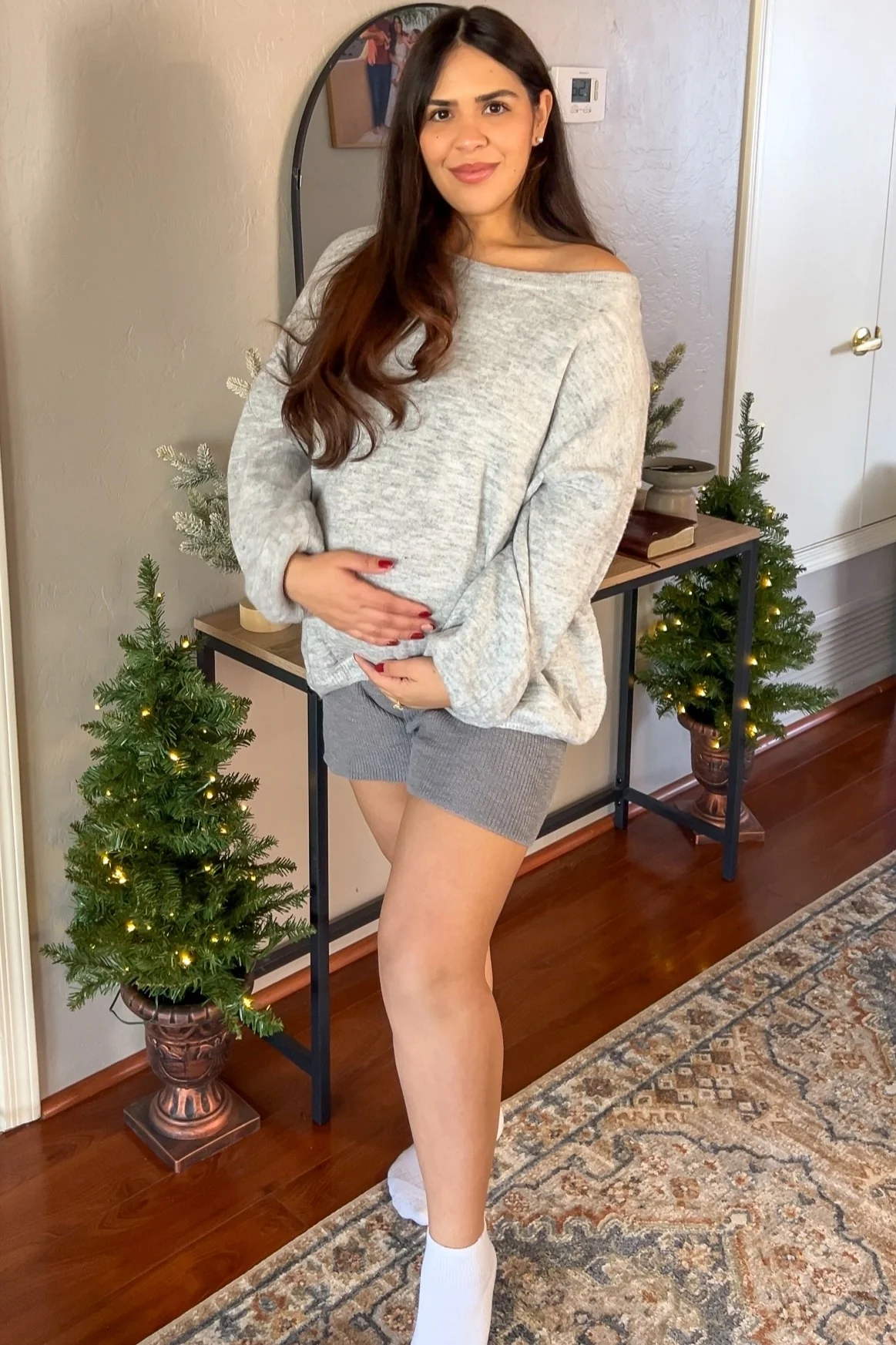 Heather Grey Basic Drop Shoulder Maternity Sweater - Image 6