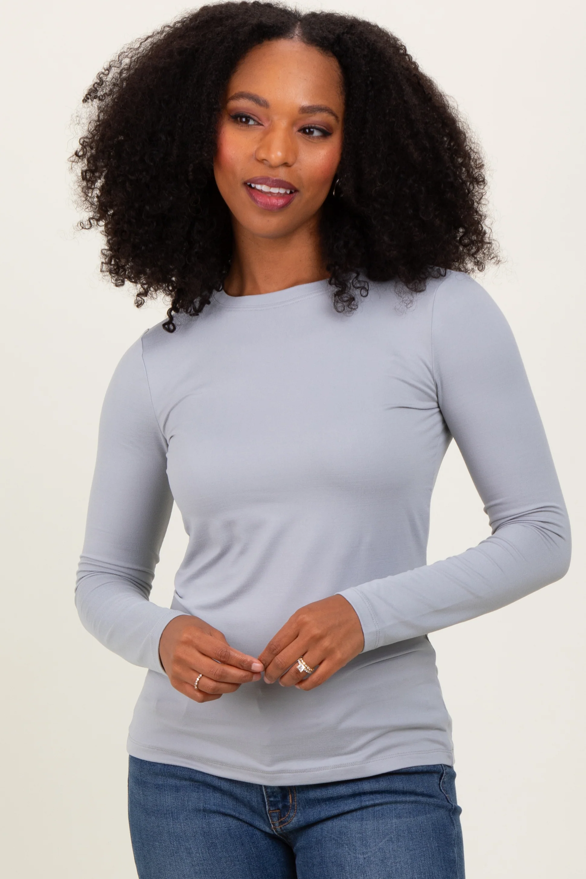 Heather Grey Basic Long Sleeve Maternity Top - Image 4