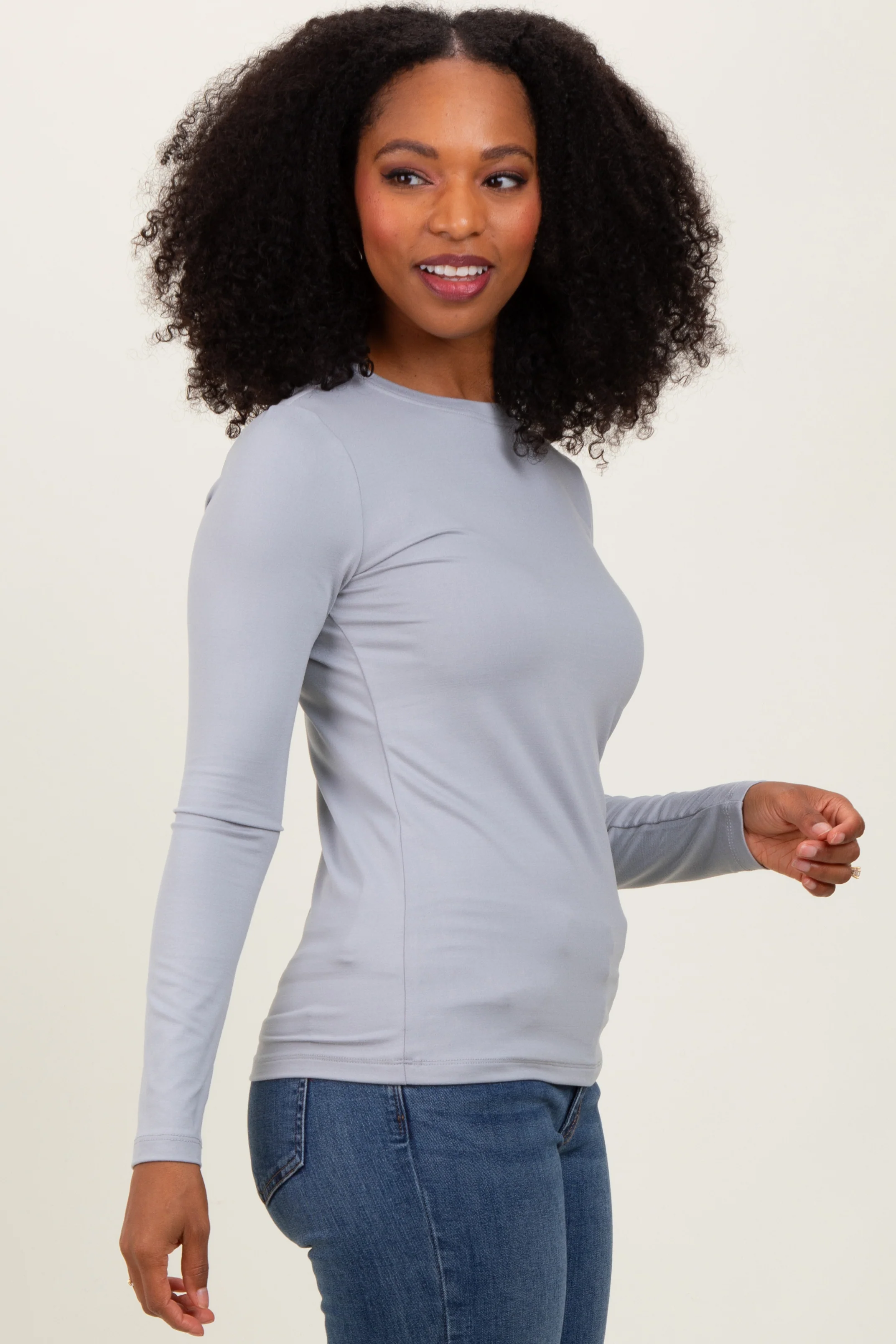 Heather Grey Basic Long Sleeve Top - Image 3