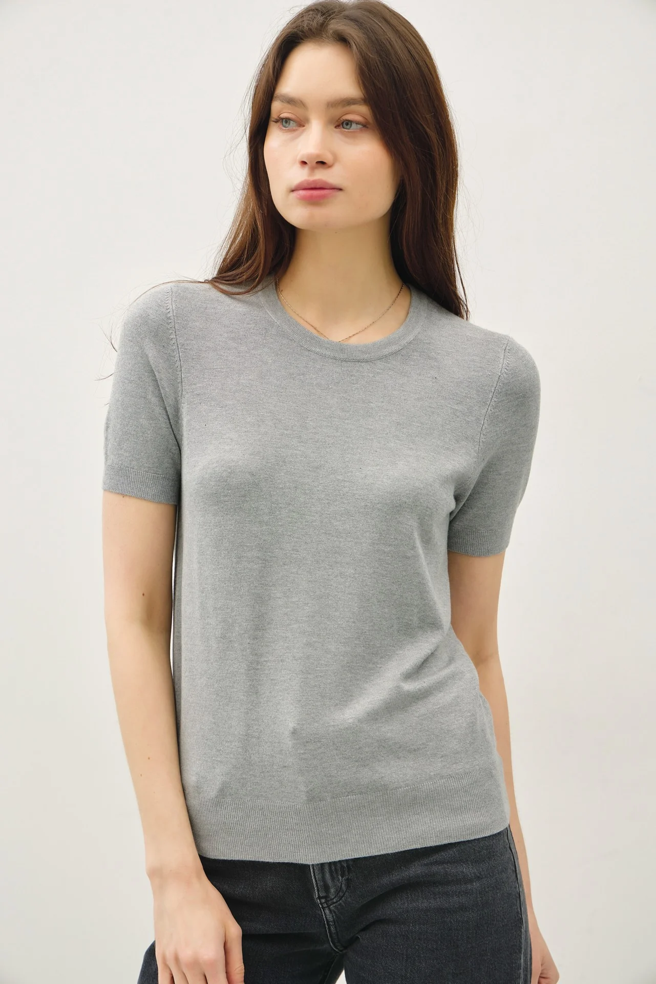 Heather Grey Basic Short Sleeve Maternity Sweater Top - Image 4