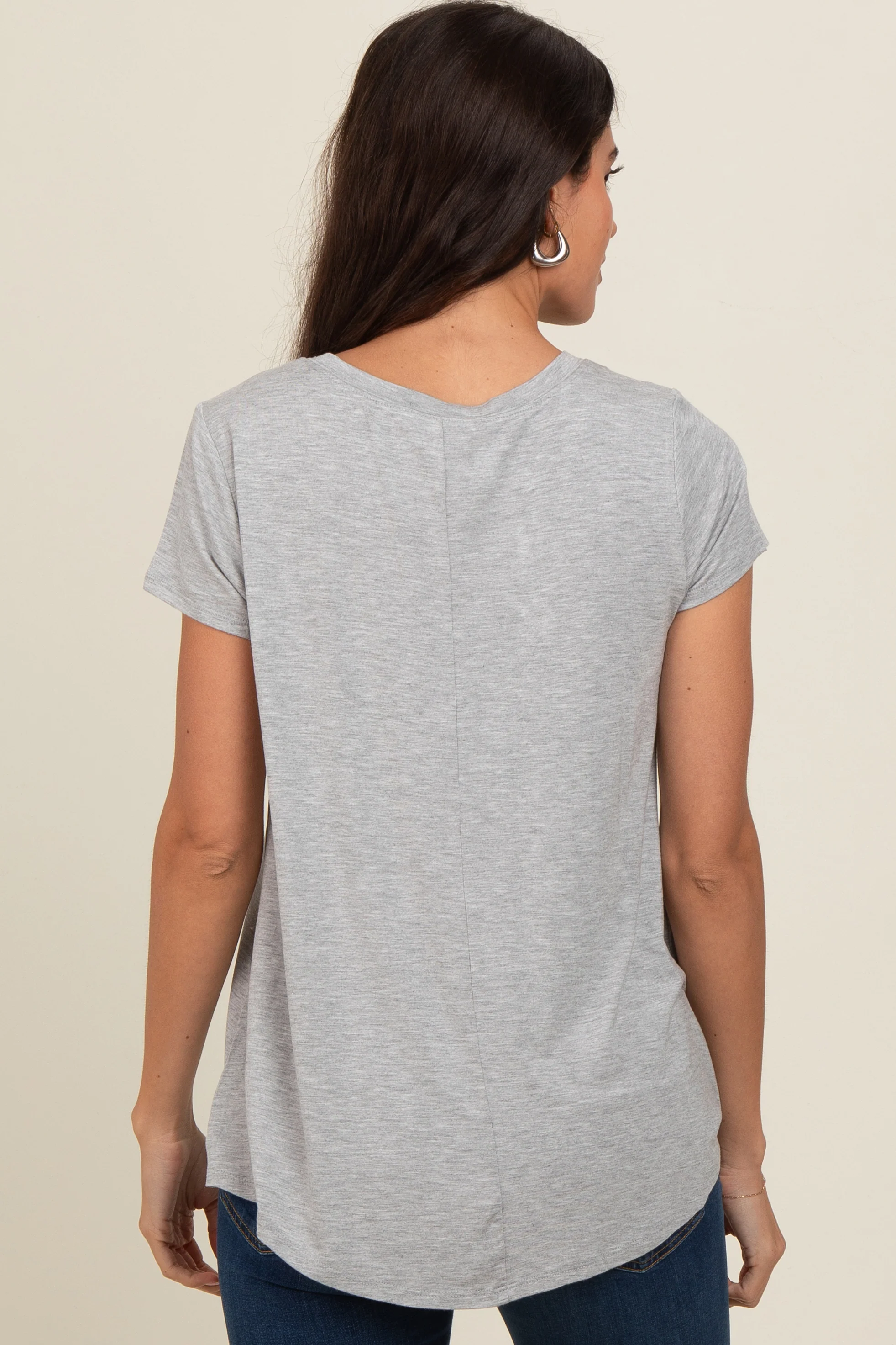 Heather Grey Basic Short Sleeve Top - Image 3