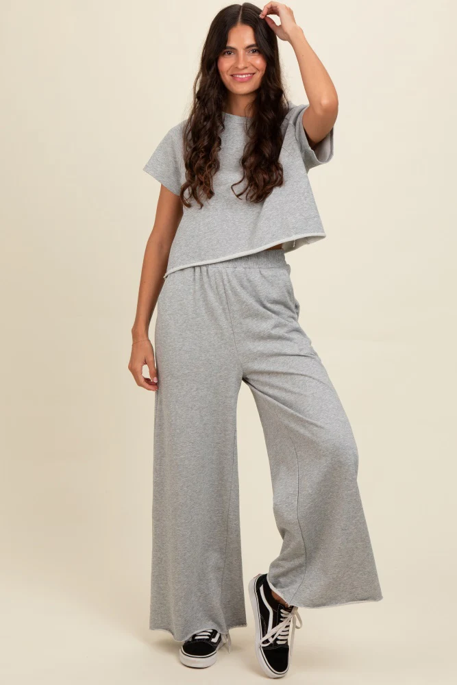 Heather Grey Basic Tee And Wide Leg Pant Maternity Set - Image 7