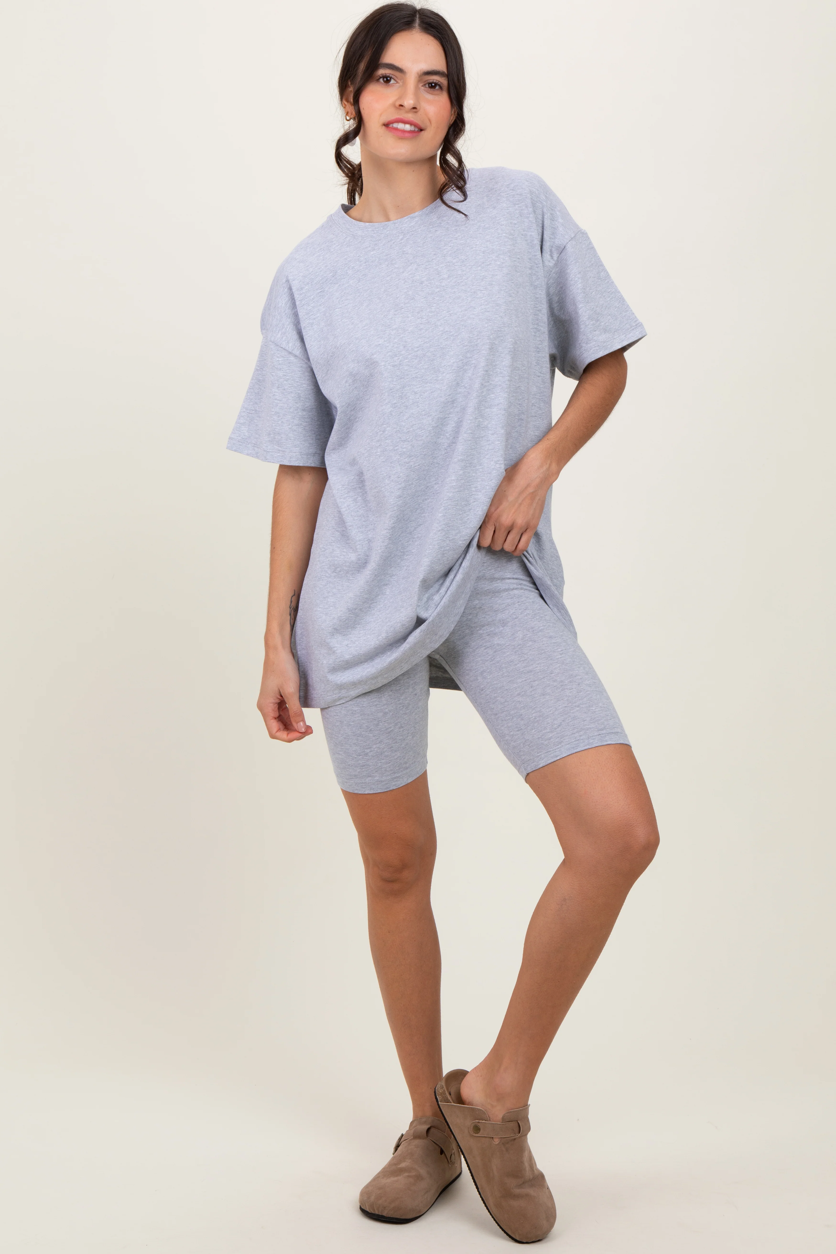 Heather Grey Biker Shorts Maternity Set - Image 6