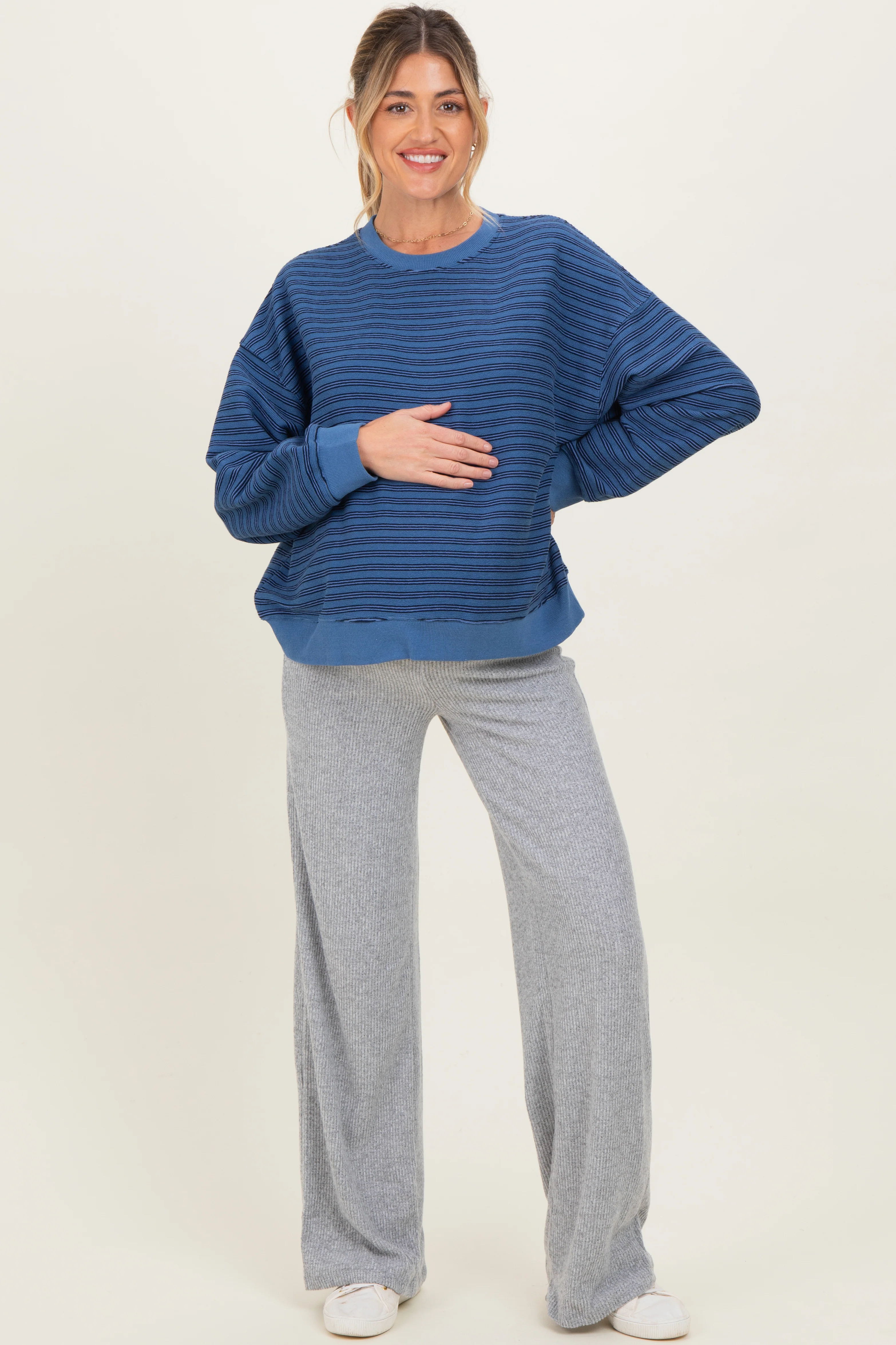 Heather Grey Brushed Knit Flare Leg Maternity Pants - Image 3