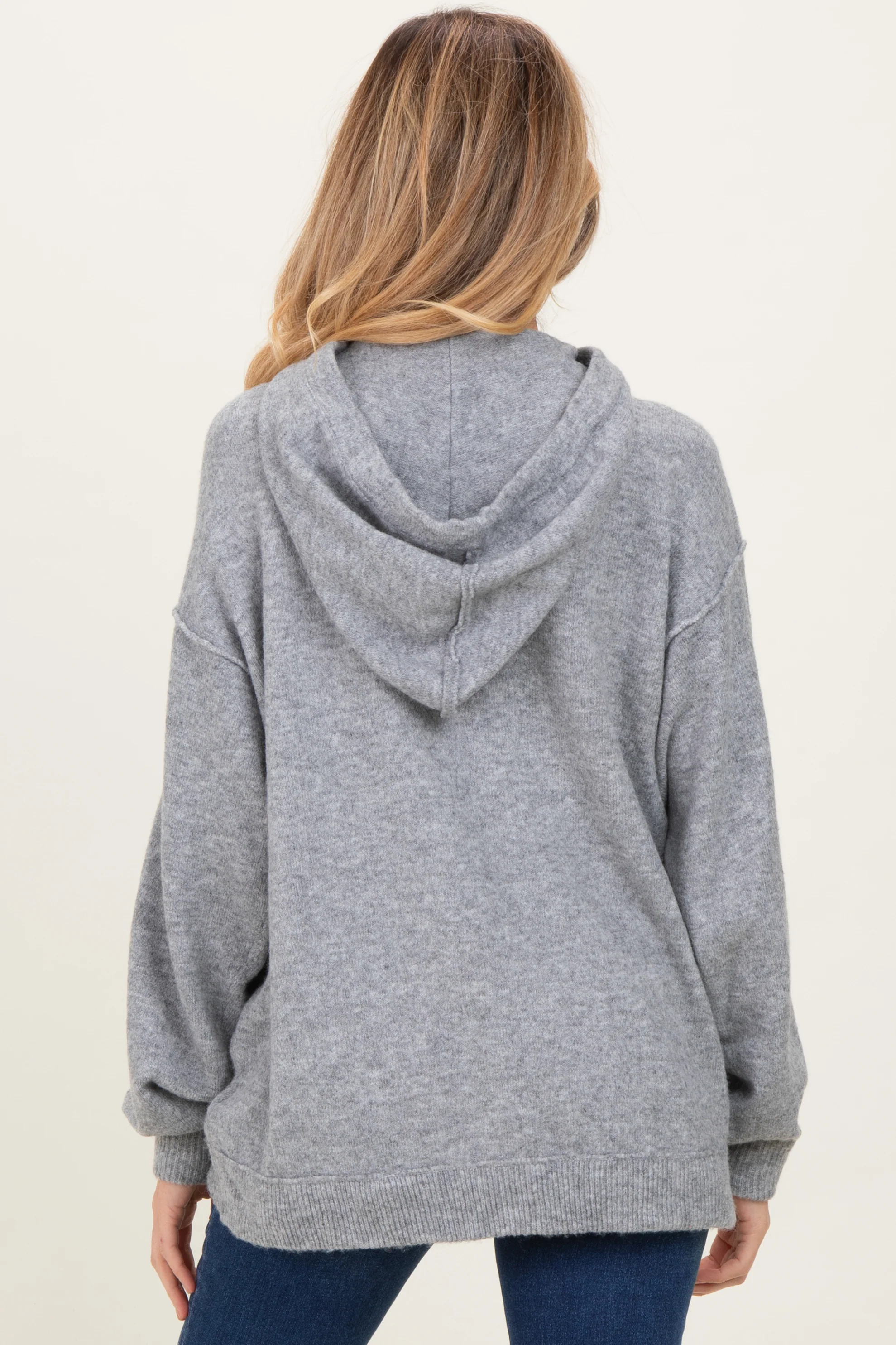 Heather Grey Brushed Knit Oversized Maternity Hoodie - Image 4