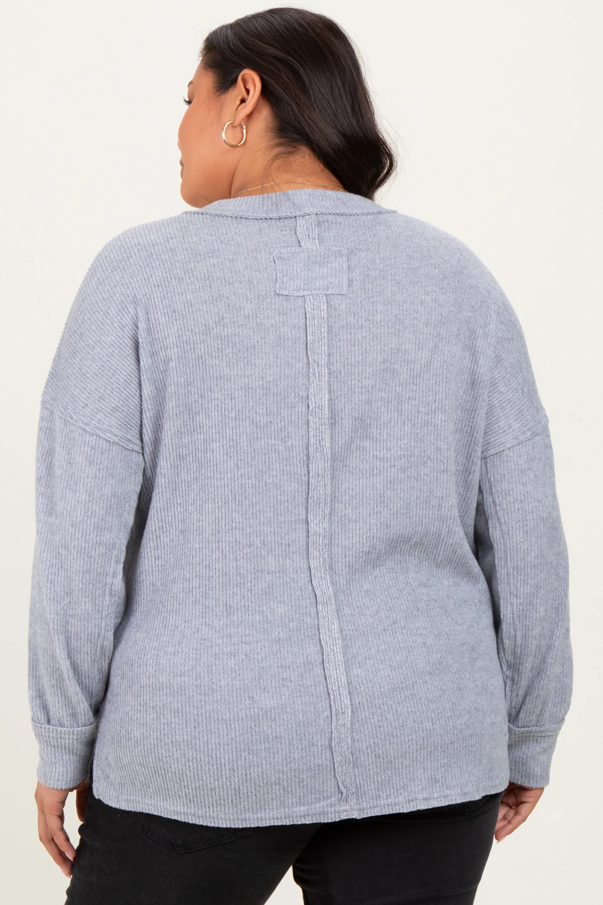 Heather Grey Brushed Ribbed Knit Plus Pullover - Image 4