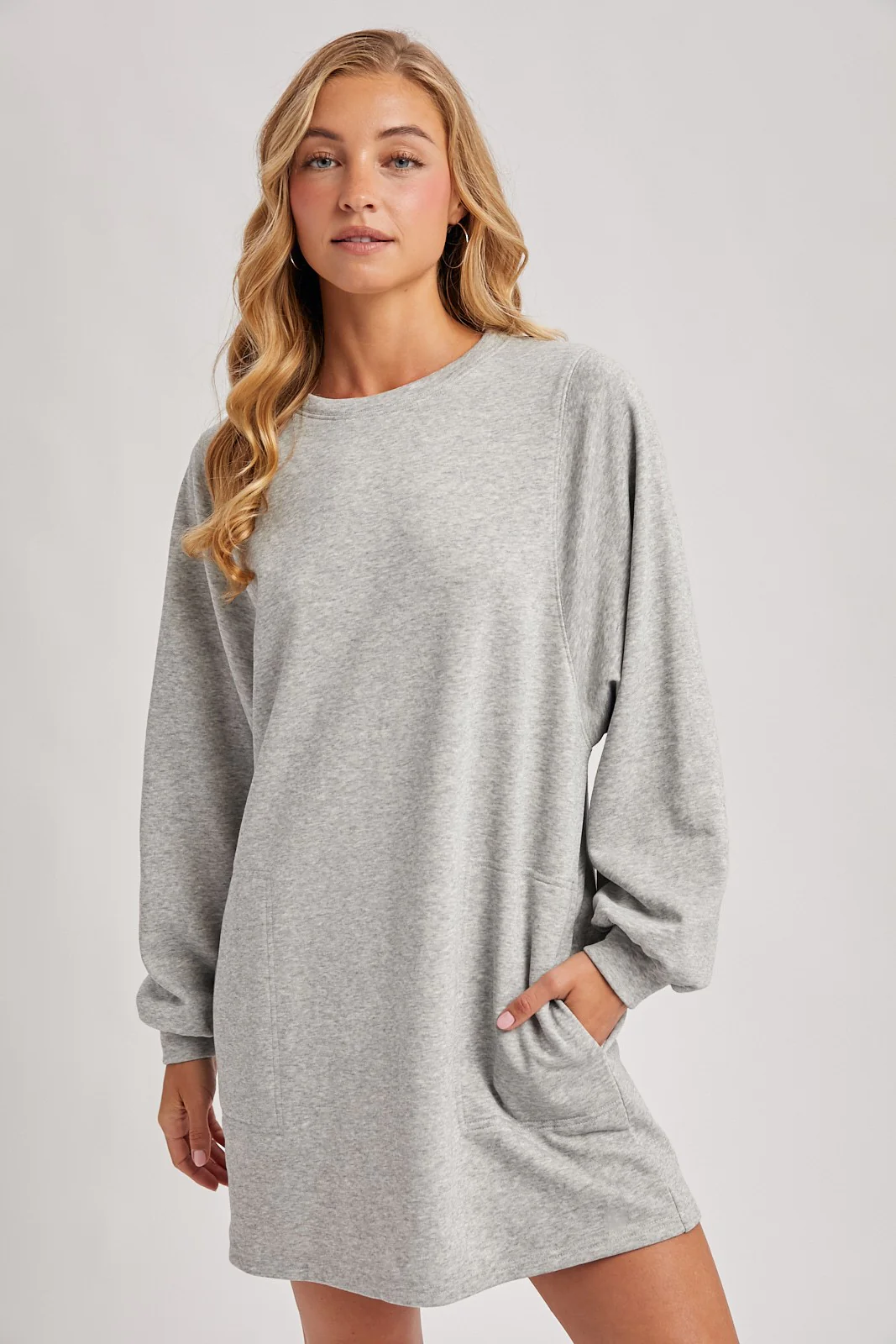 Heather Grey Bubble Sleeve Maternity Sweatshirt Mini Dress - Image 5