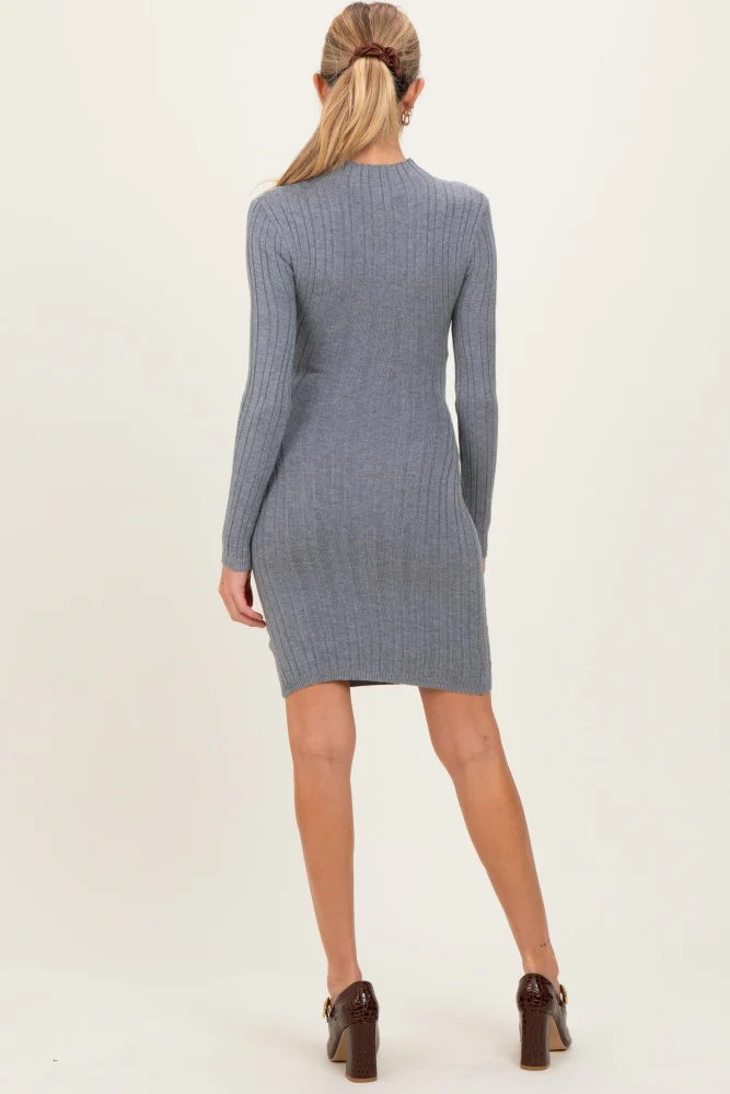 Heather Grey Cable Knit Mock Neck Maternity Mini Dress - Image 5