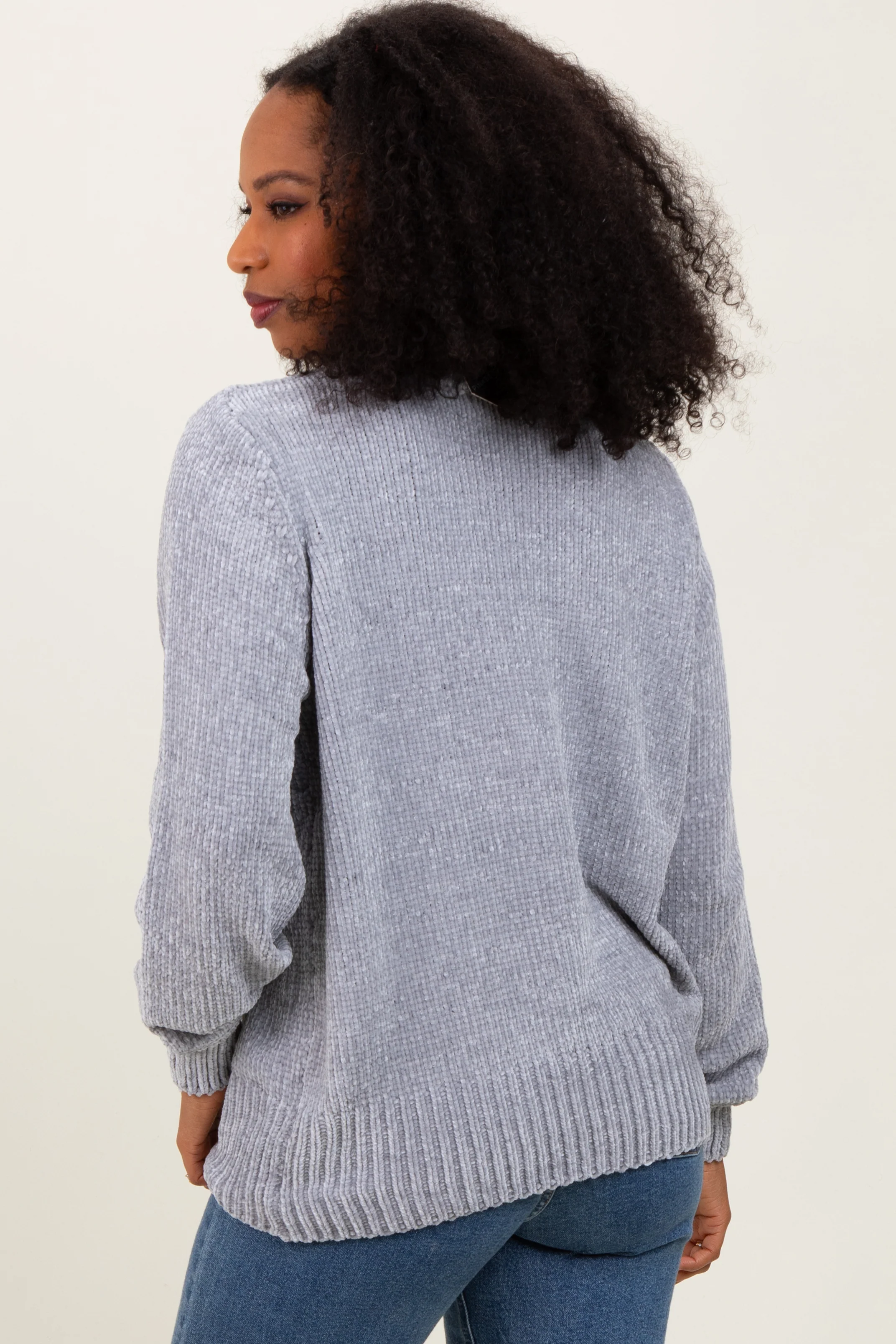 Heather Grey Chenille Knit Sweater - Image 4