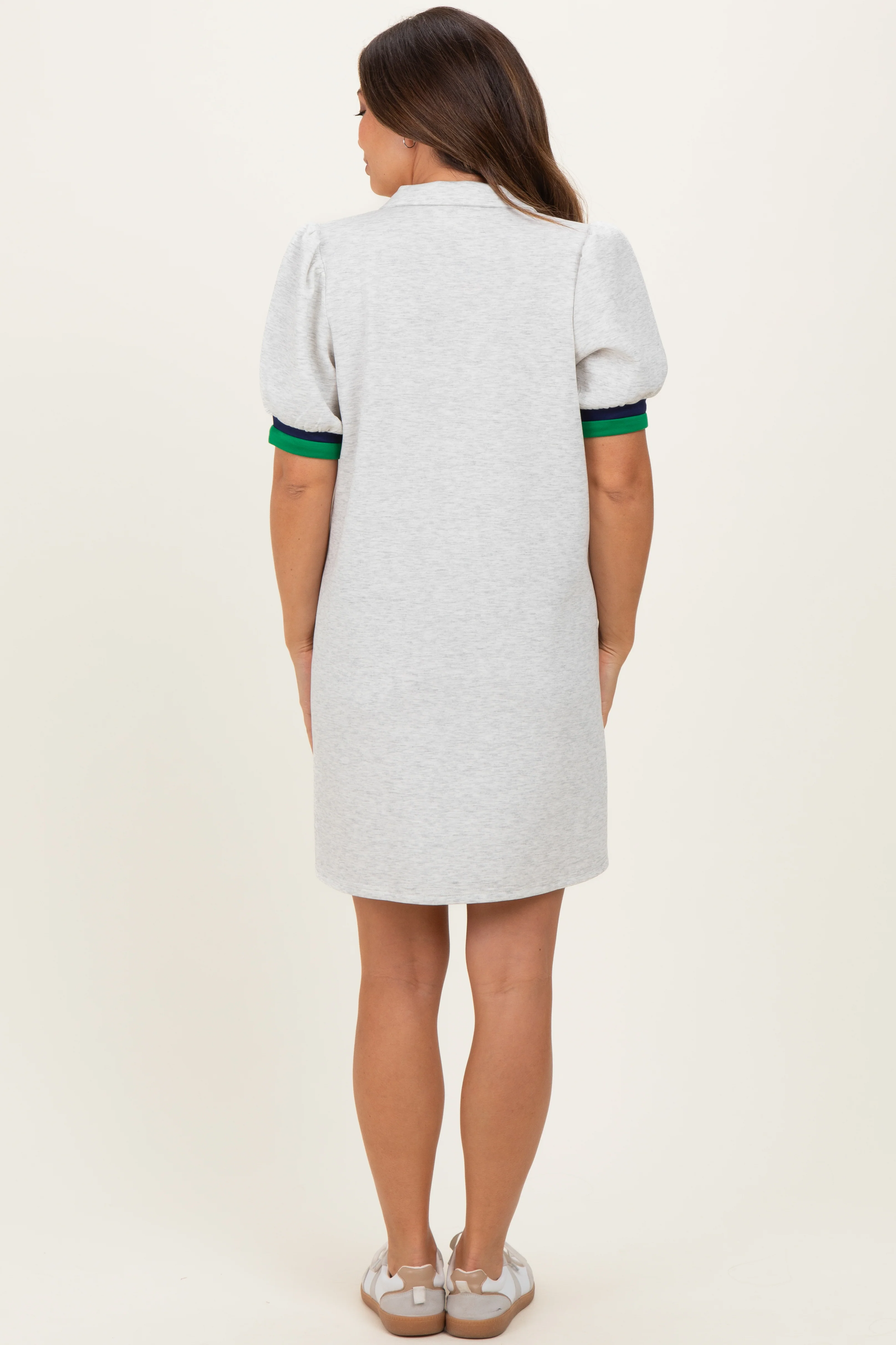 Heather Grey Color Block Zip Front Maternity Shift Dress - Image 4