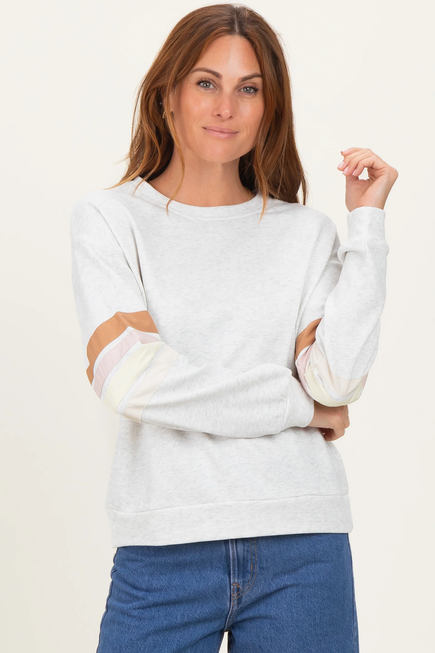Heather Grey Colorblock Stripe Detail Maternity Sweatshirt - Image 6