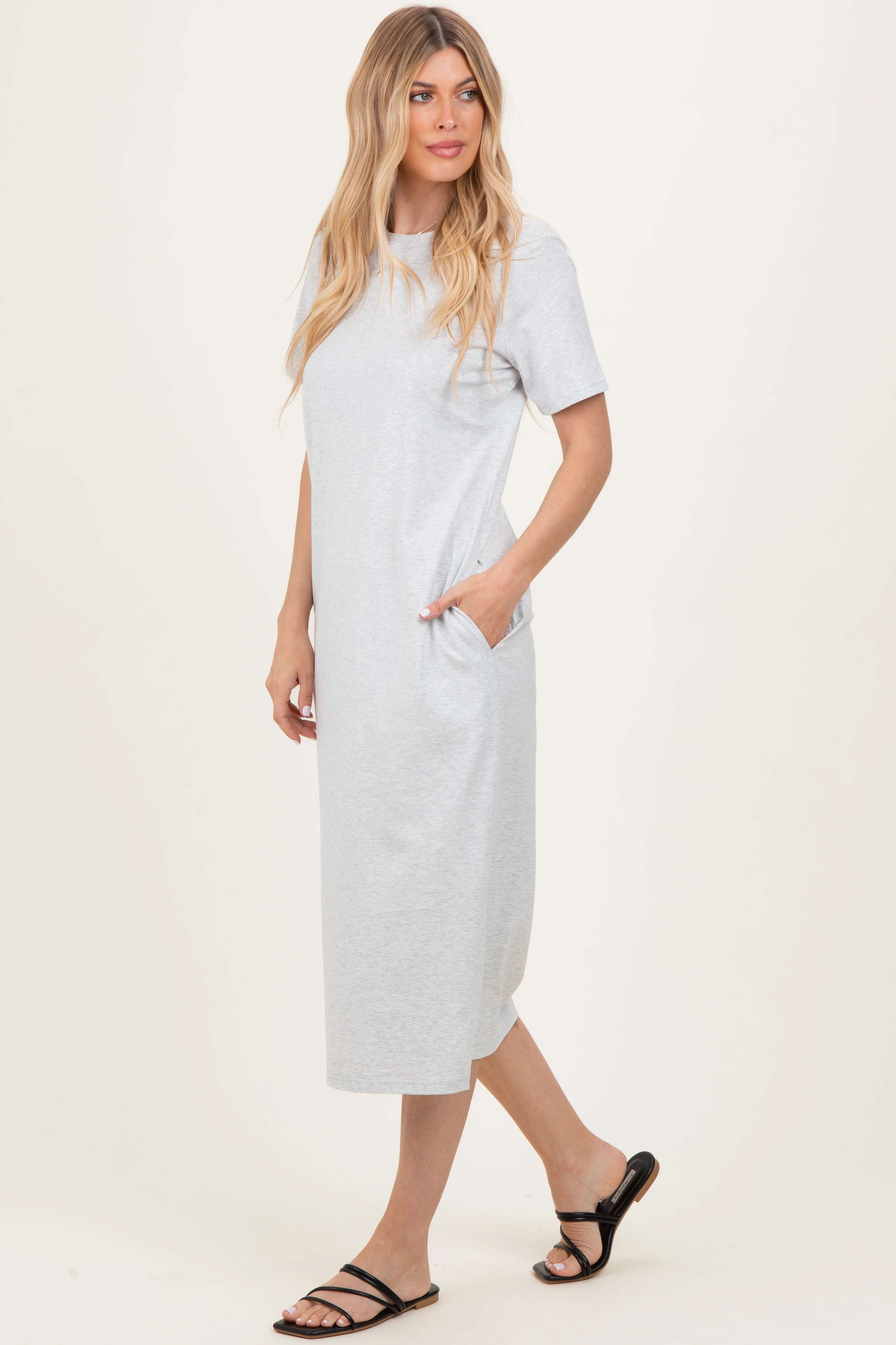 Heather Grey Cotton T-Shirt Midi Dress - Image 3