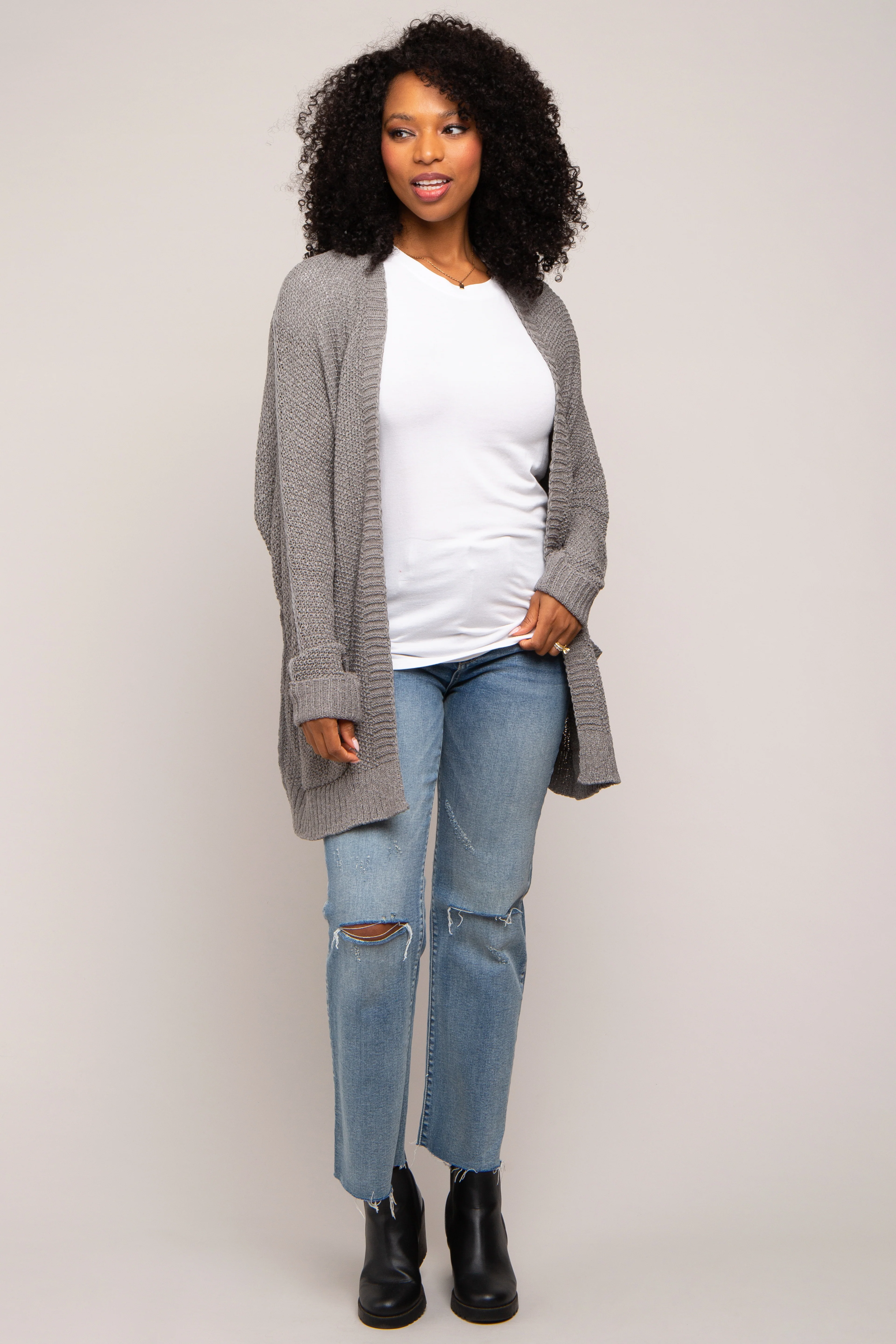 Heather Grey Cuff Sleeve Cardigan - Image 4