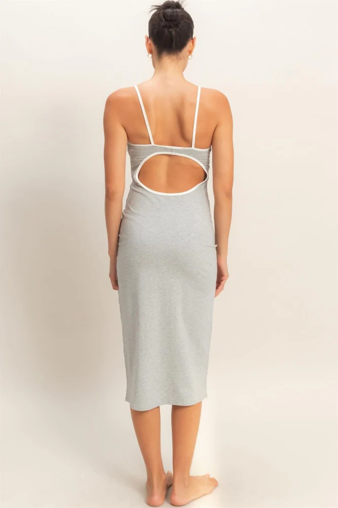 Heather Grey Cutout Fitted Midi Dress - Image 3
