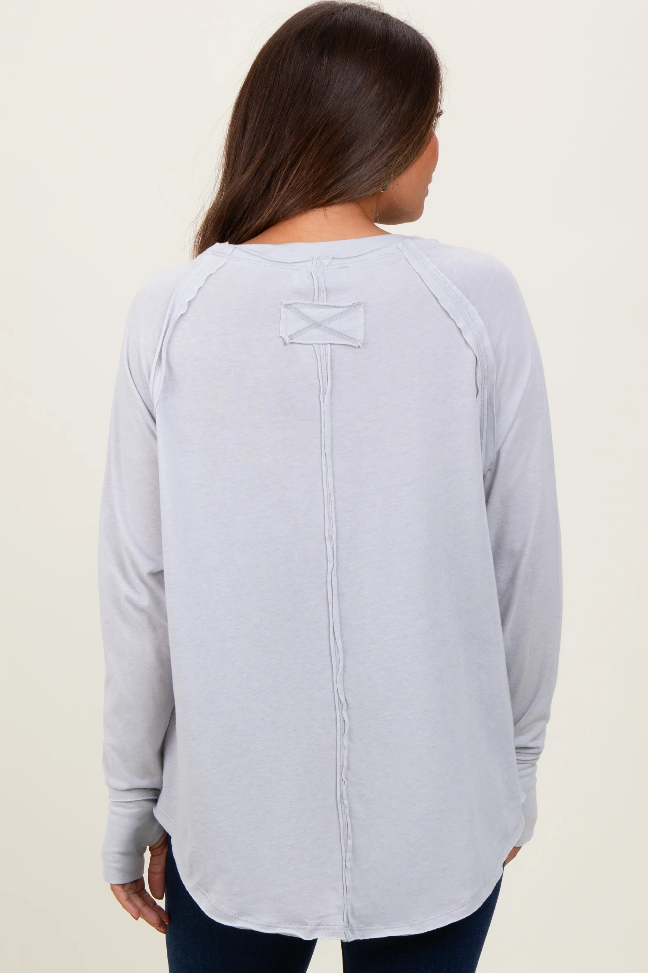 Heather Grey Exposed Seam Long Sleeve Maternity Top - Image 4