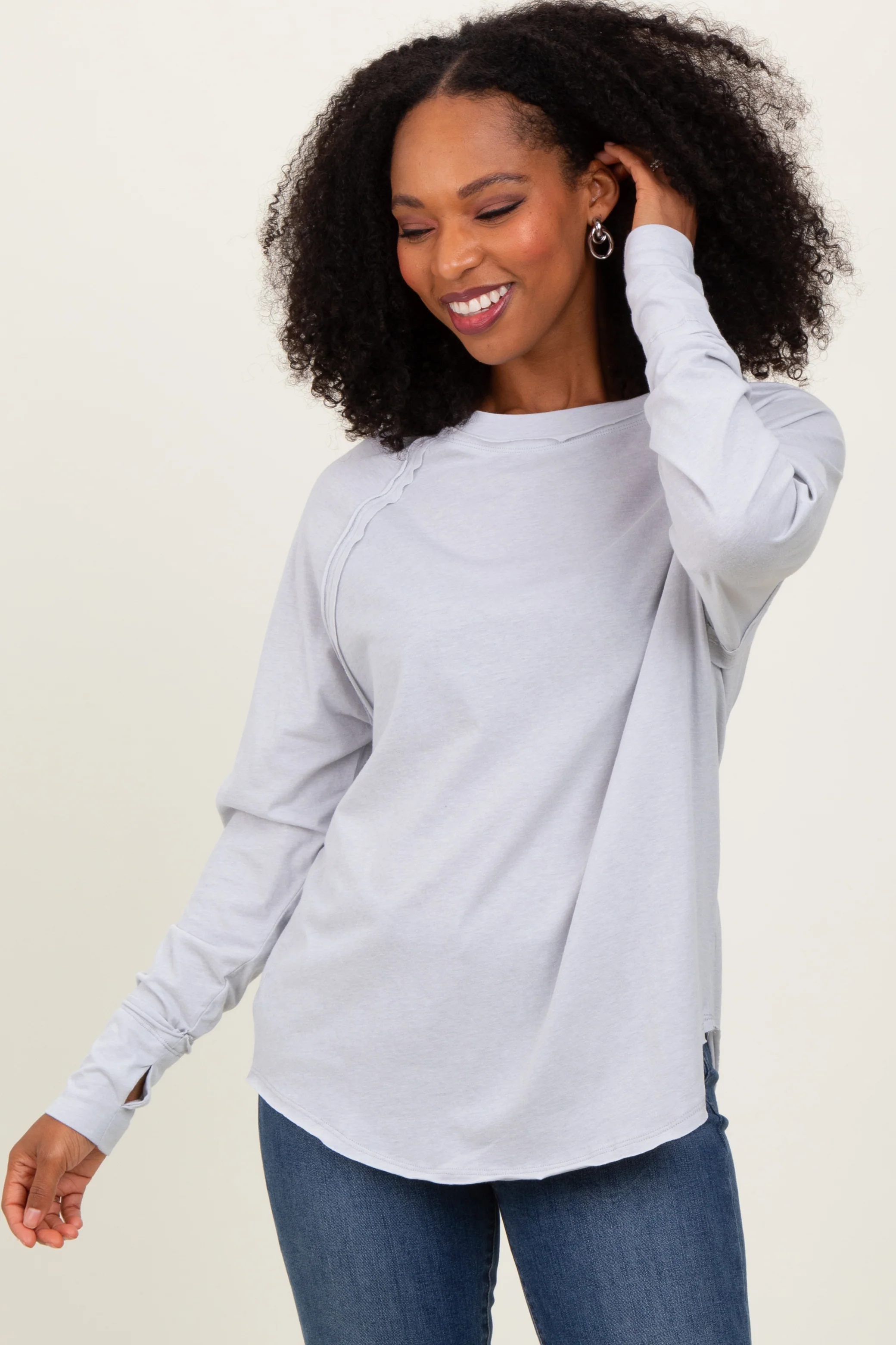 Heather Grey Exposed Seam Long Sleeve Maternity Top - Image 5