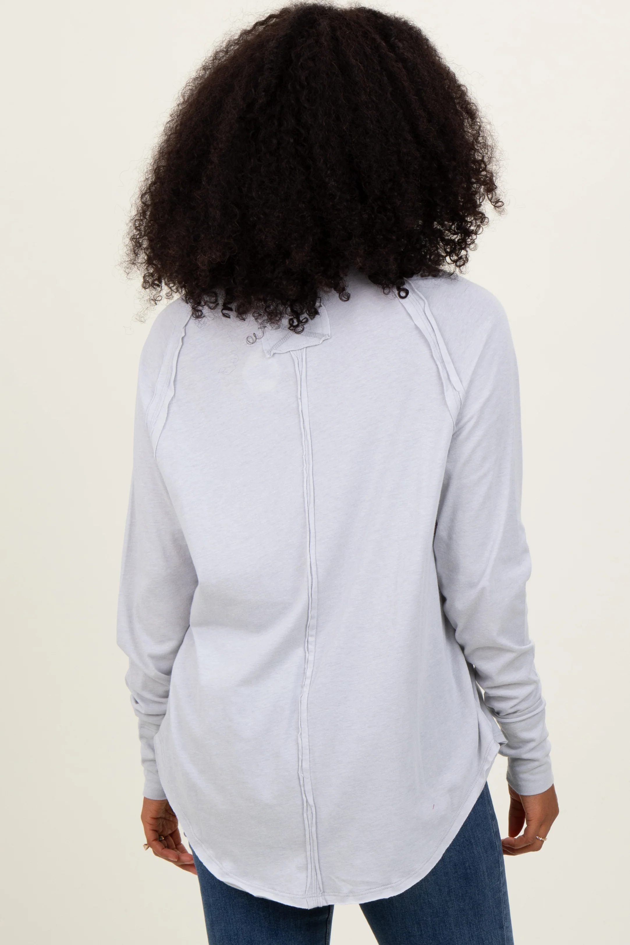 Heather Grey Exposed Seam Long Sleeve Top - Image 4