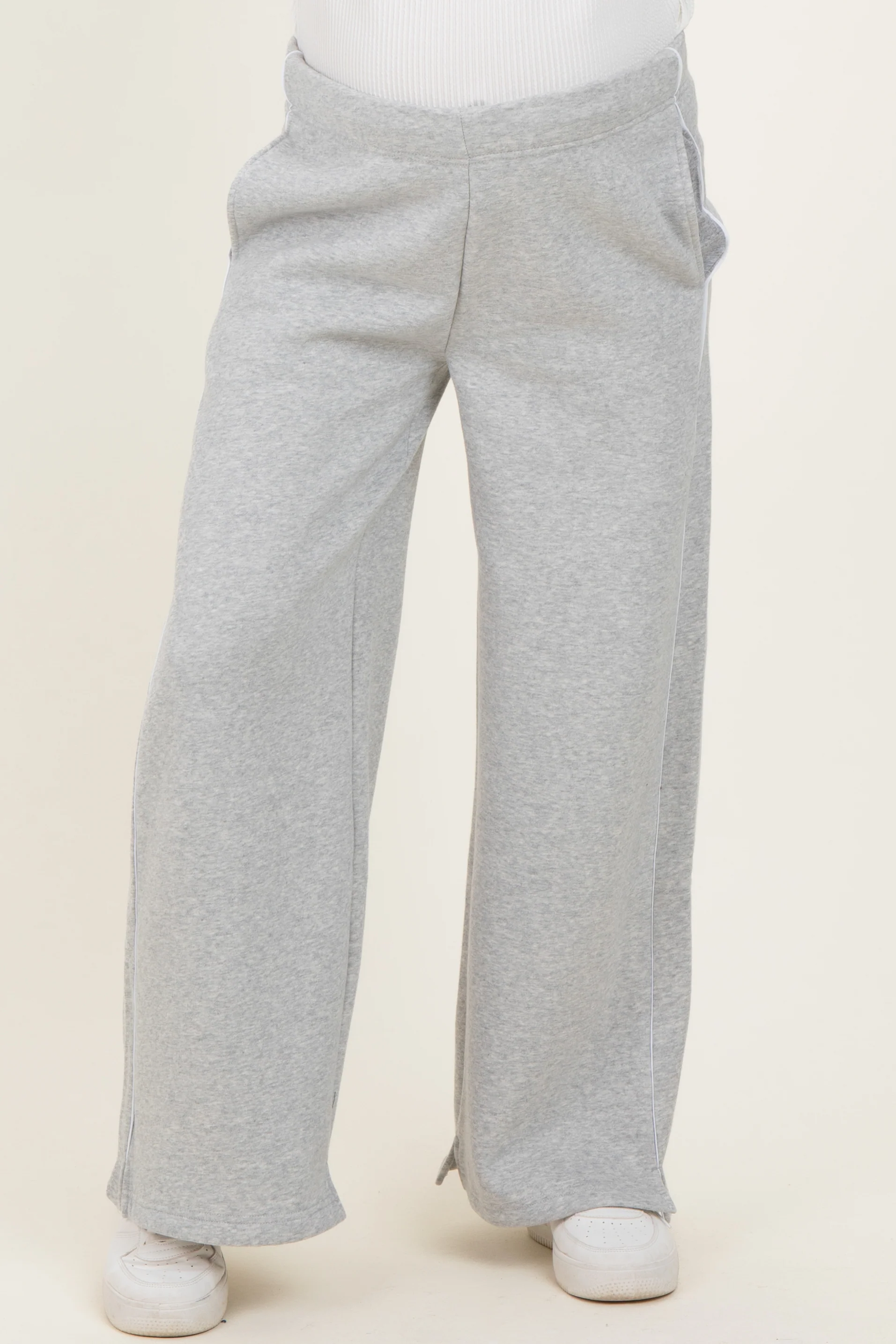 Heather Grey Fleece Wide Leg Maternity Sweatpants - Image 3