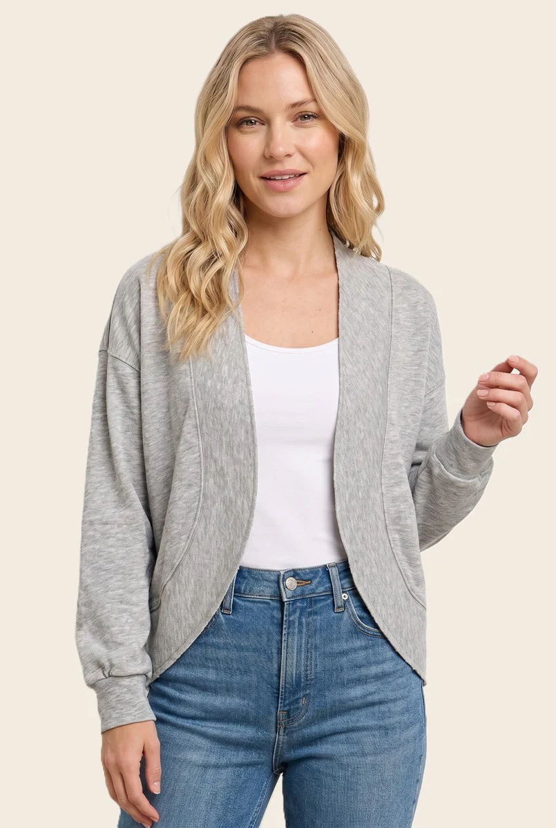 Heather Grey French Terry Shrug Cardigan - Image 2
