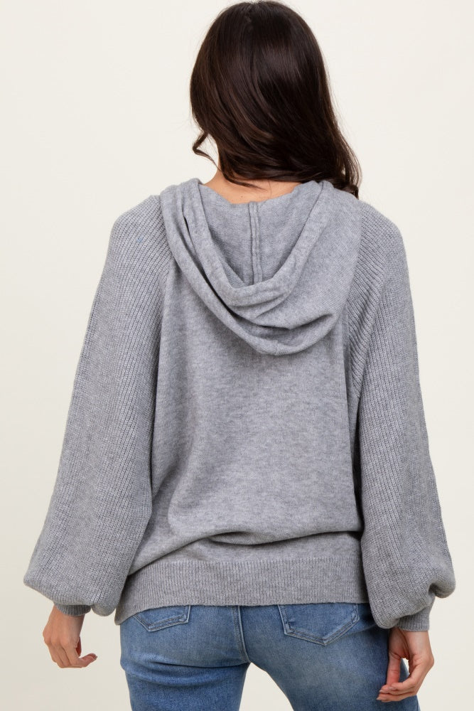 Heather Grey Long Sleeve Hoodie Sweater - Image 4