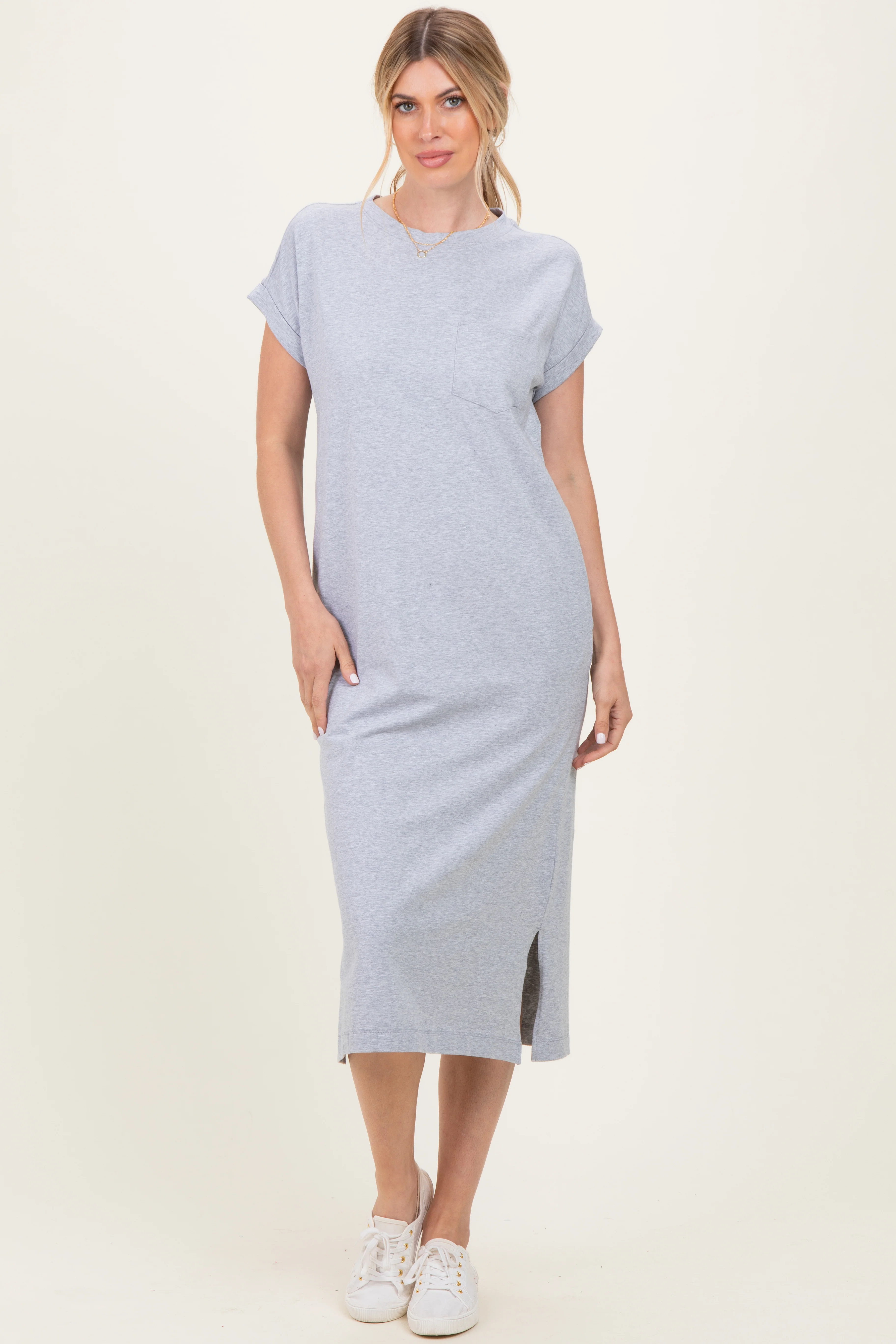 Heather Grey Pocket Front Midi T-Shirt Dress