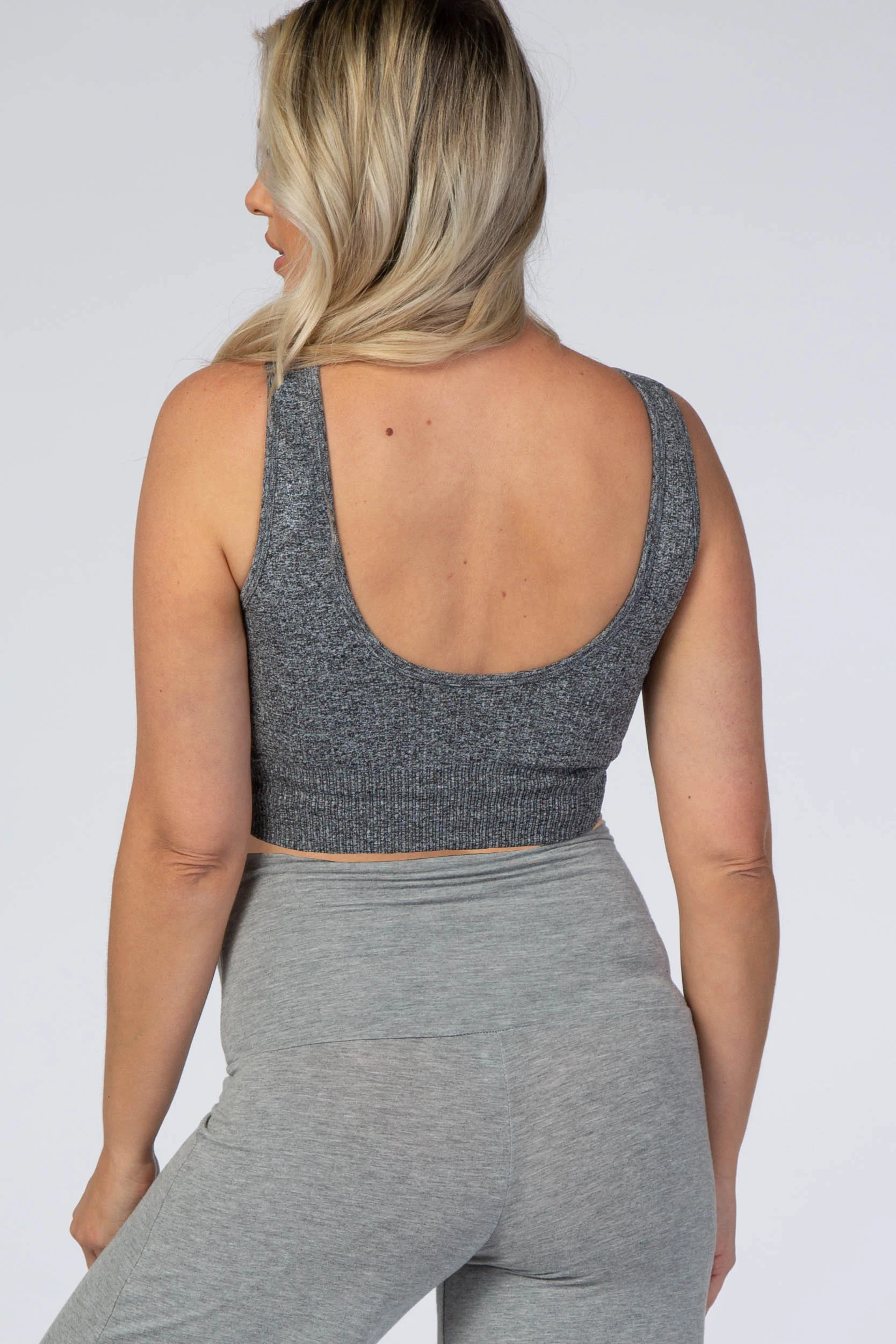 Heather Grey Ribbed Maternity Sports Bra - Image 2