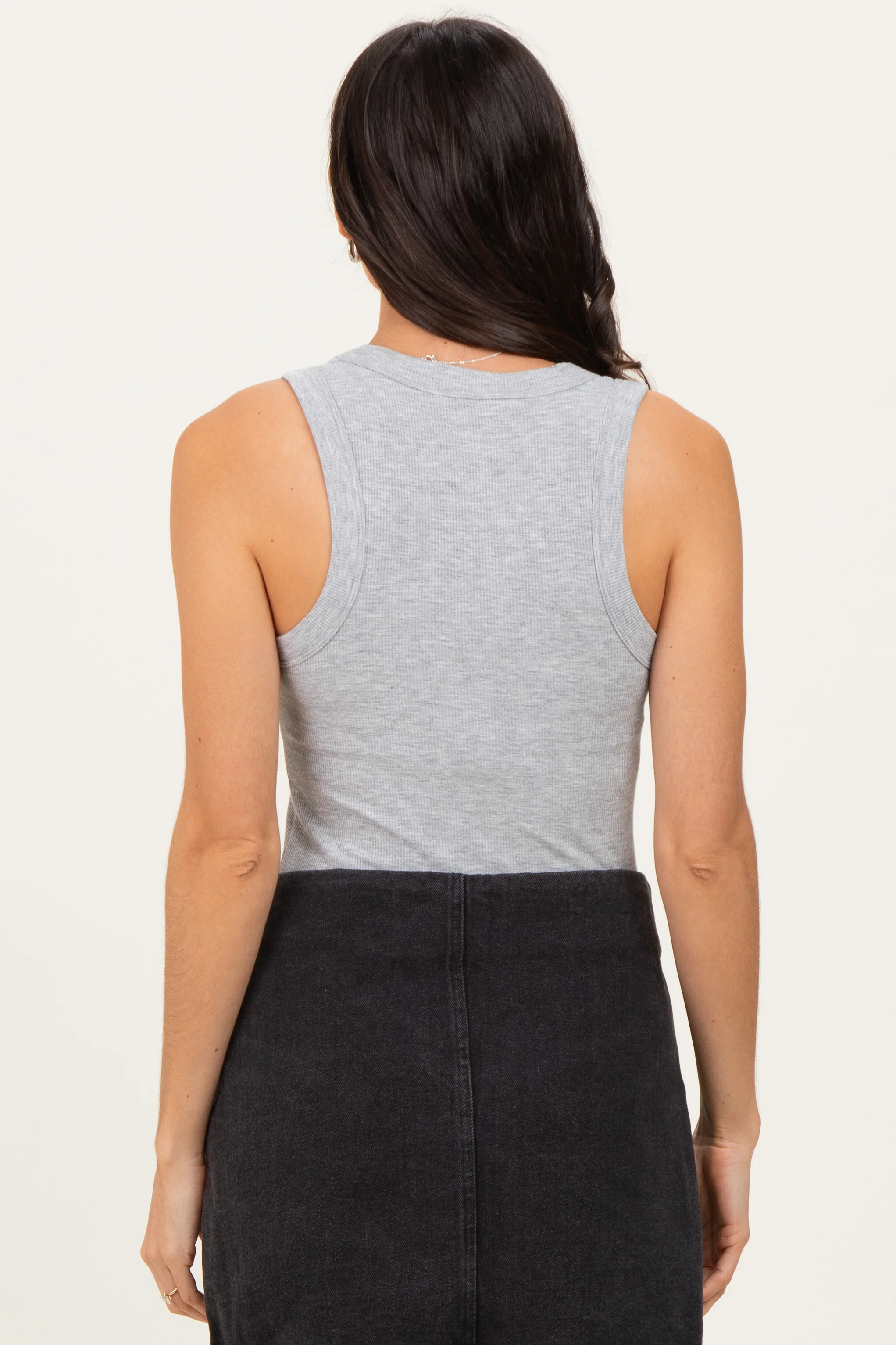 Heather Grey Ribbed Scoop Neck Tank Top - Image 5