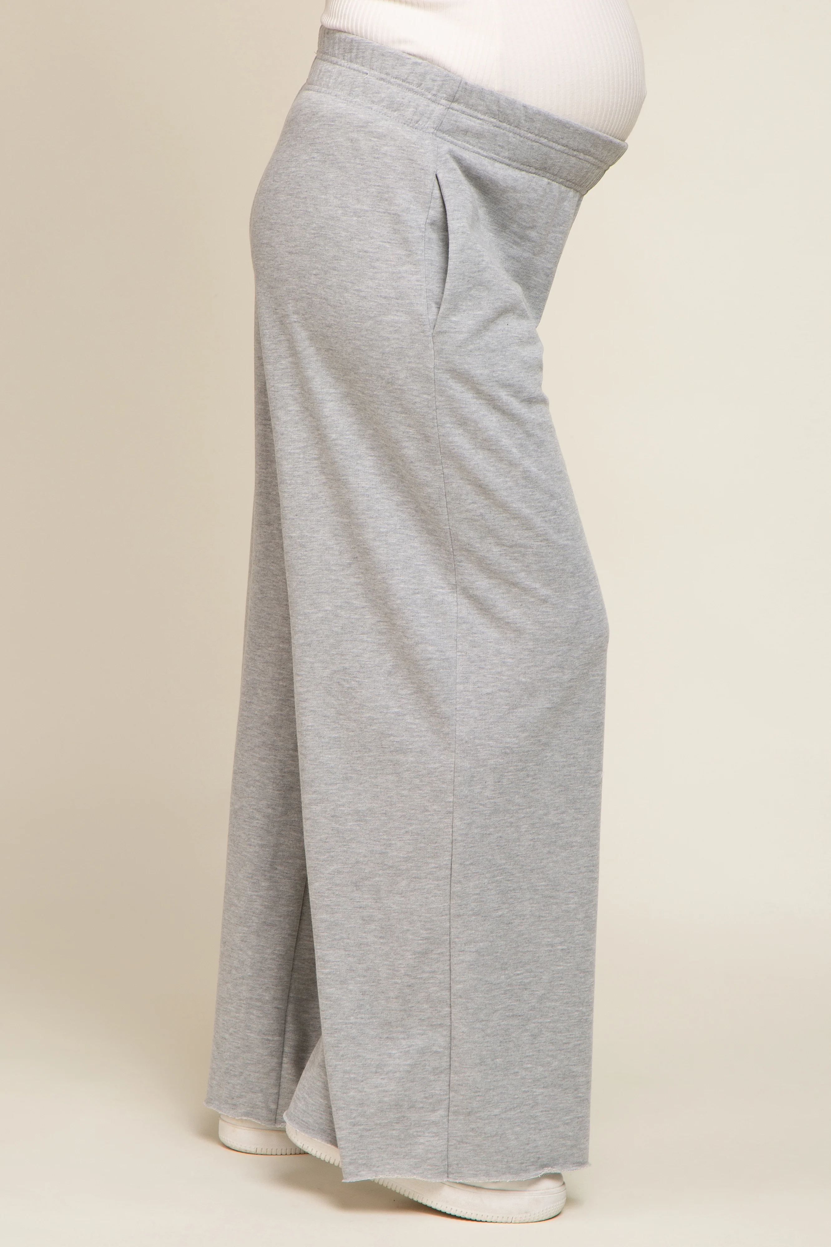 Heather Grey Soft Fleece Wide Leg Maternity Lounge Pants - Image 3