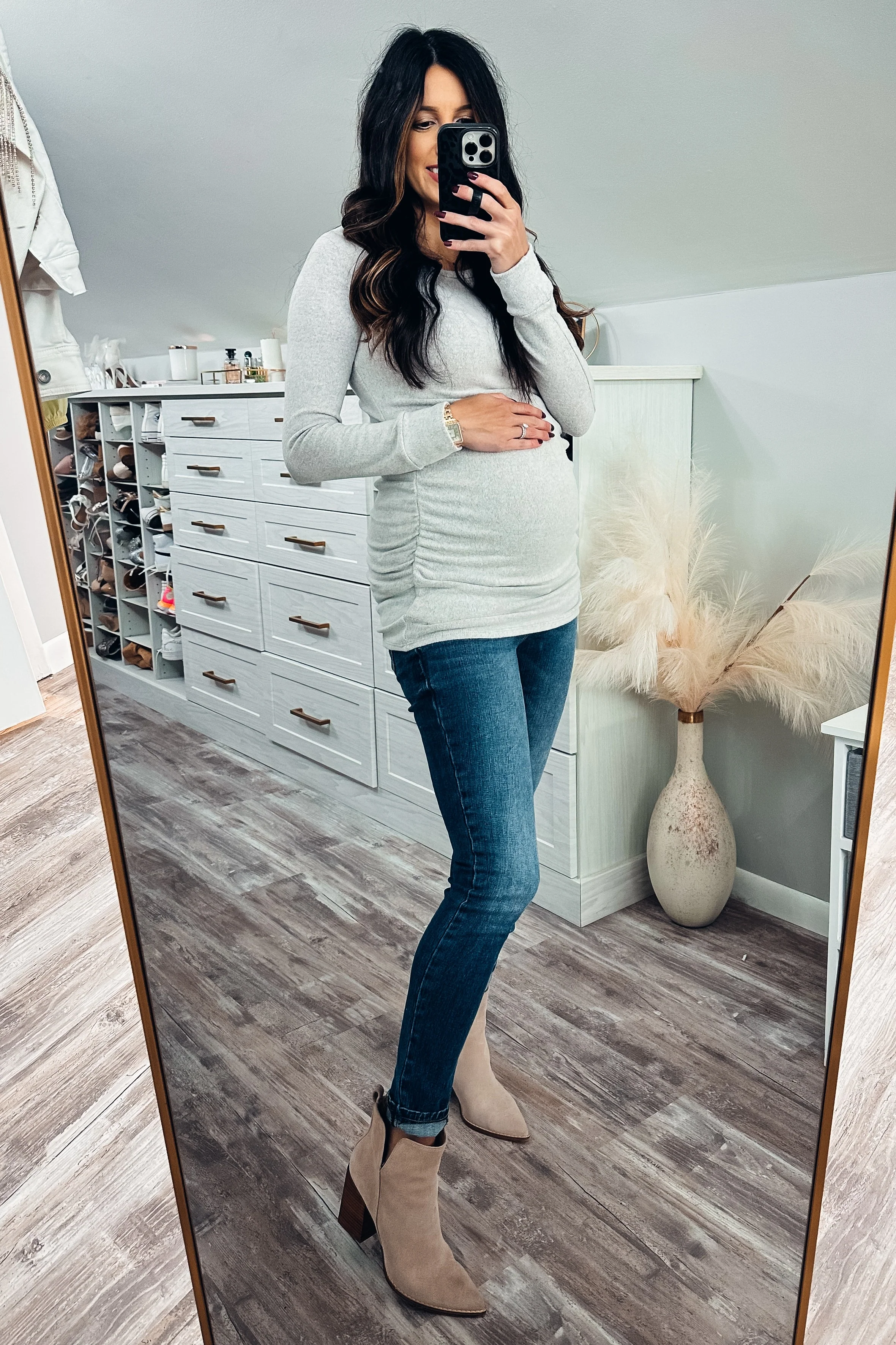 Heather Grey Soft Knit Ruched Maternity Top - Image 9