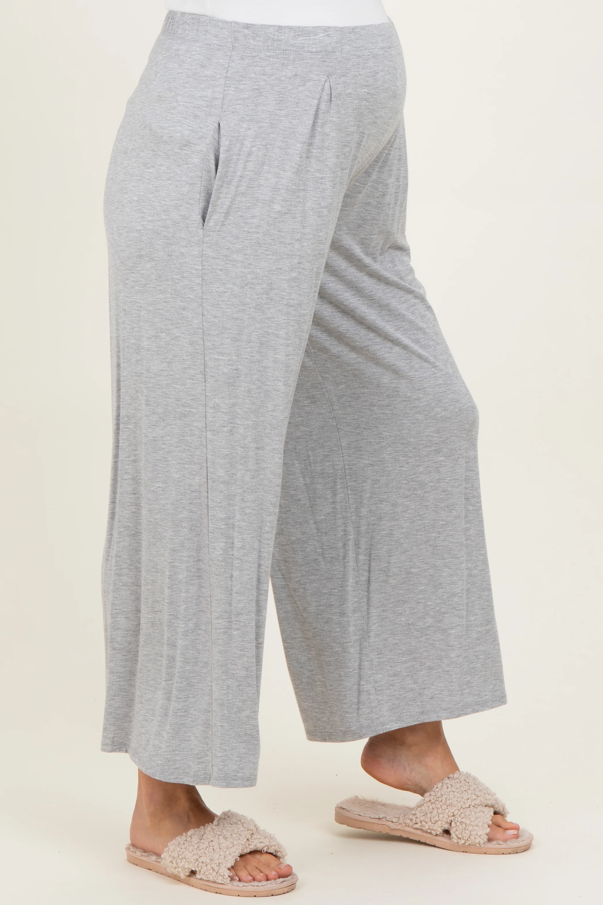 Heather Grey Wide Leg Ankle Maternity Lounge Pants - Image 4