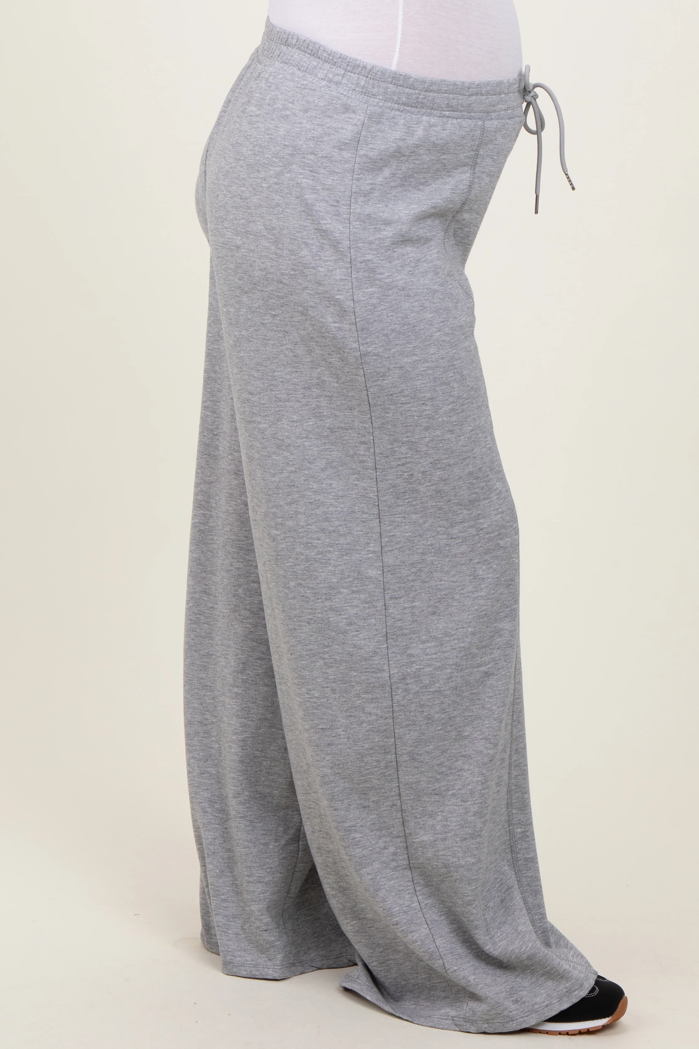 Heather Grey Wide Leg Drawstring Maternity Sweatpants - Image 4
