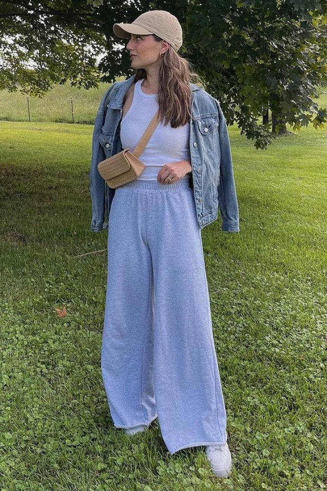 Heather Grey Wide Leg Fray Hem Sweatpants - Image 14