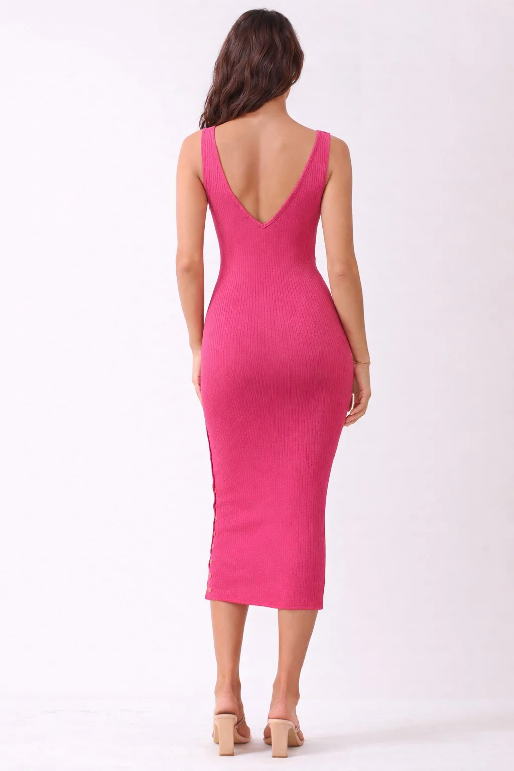 Hot Pink Notch Neckline Tank Dress - Image 3