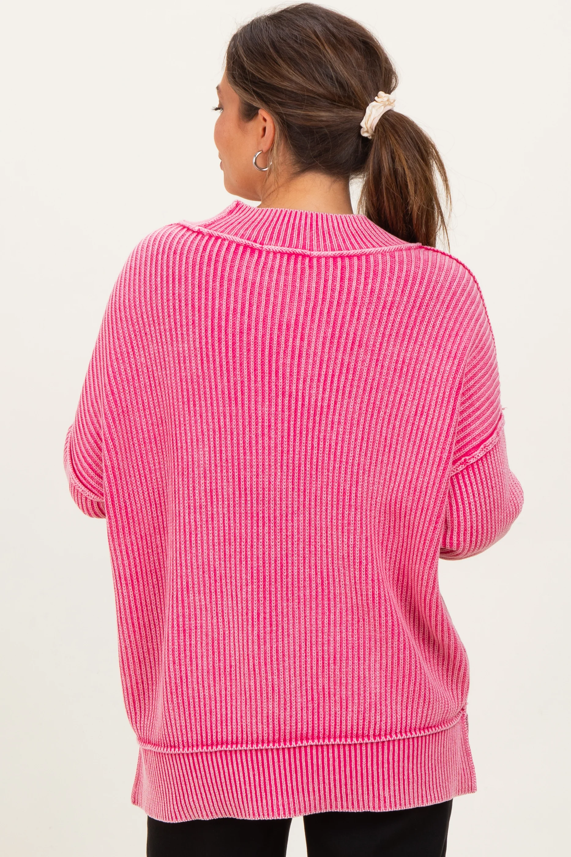 Hot Pink Washed Side Slit Oversized Maternity Sweater - Image 4